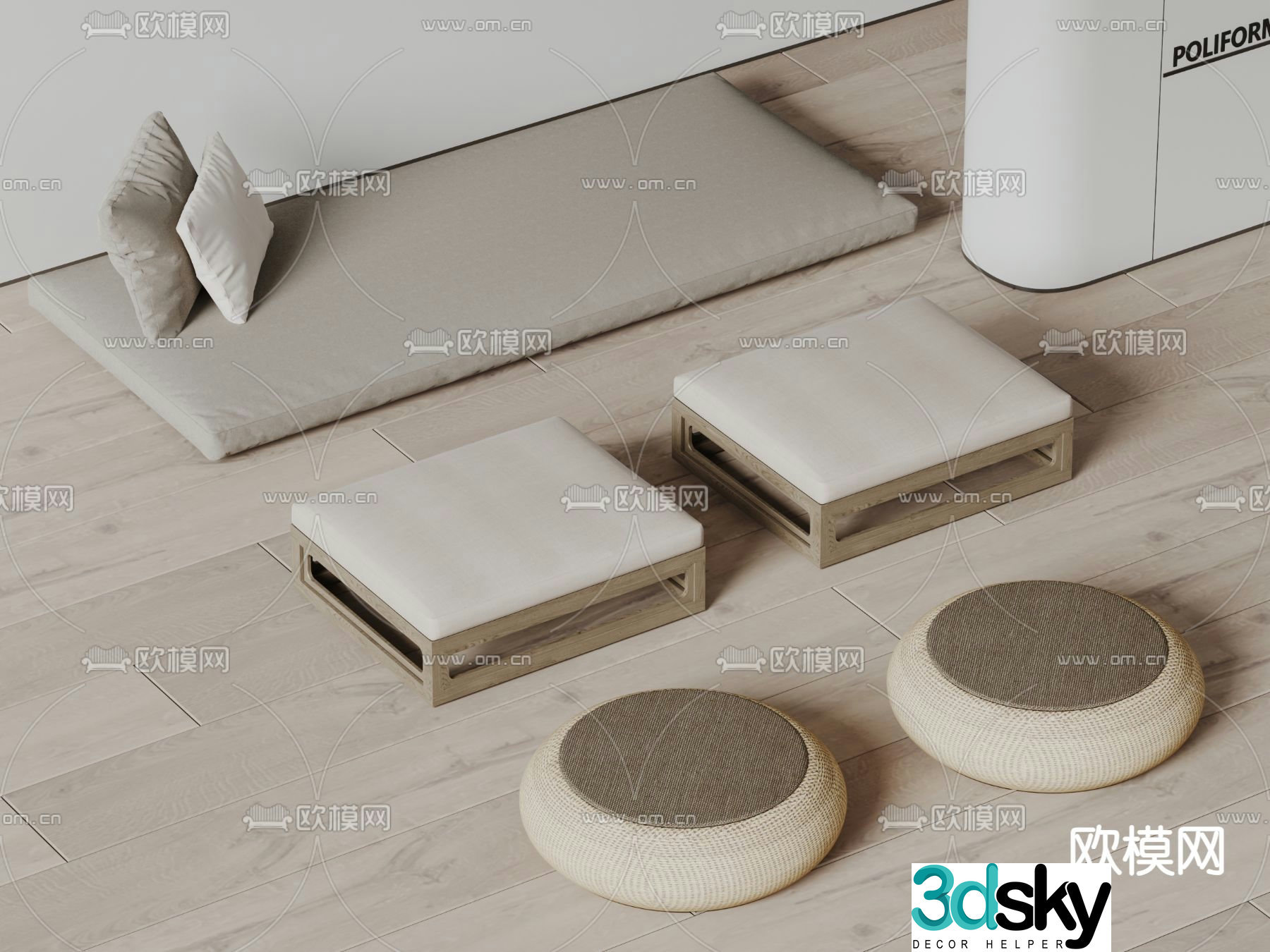 Futon seat cushion bay window cushion 3d model