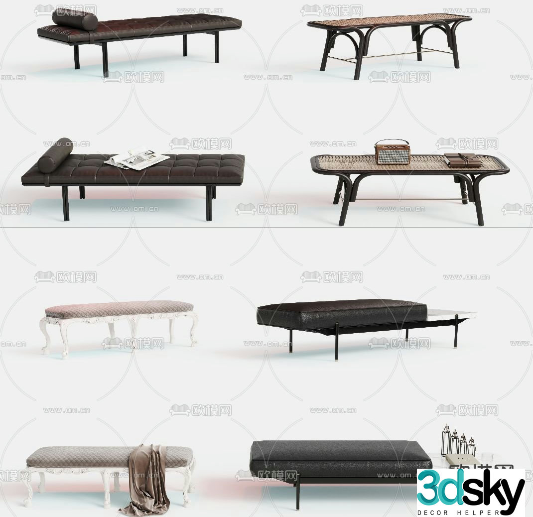Footrest bedside stool sofa stool bench 3d model