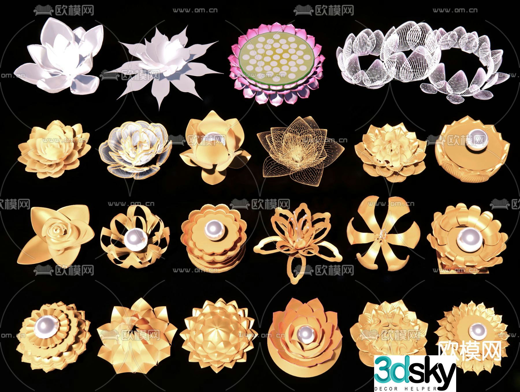 Lotus carving lotus table Guanyin sitting lotus 3D model