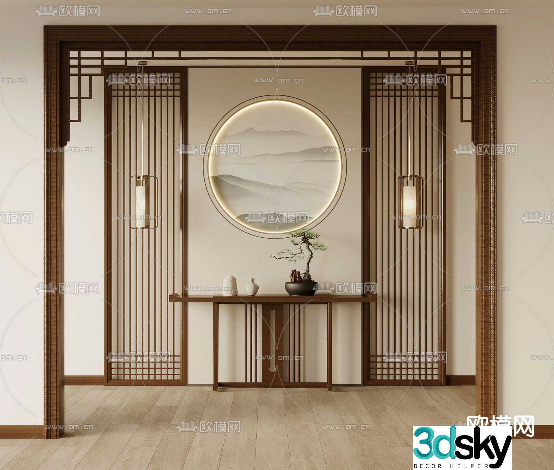 New Chinese style pass door frame door frame end view platform 3D model