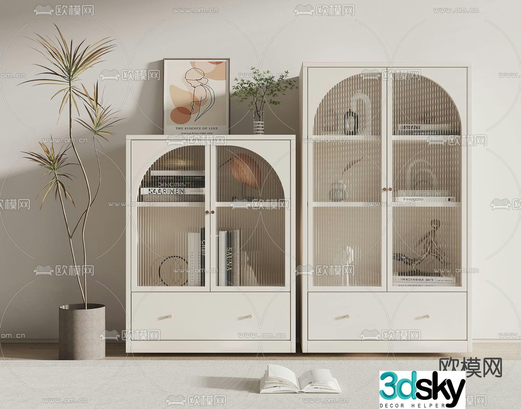 Modern bookcase low cabinet 3d model