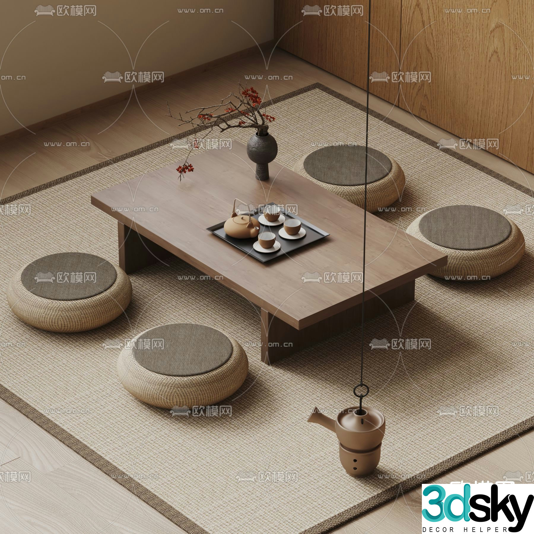 Wabi-sabi tea table tatami tea table 3d model