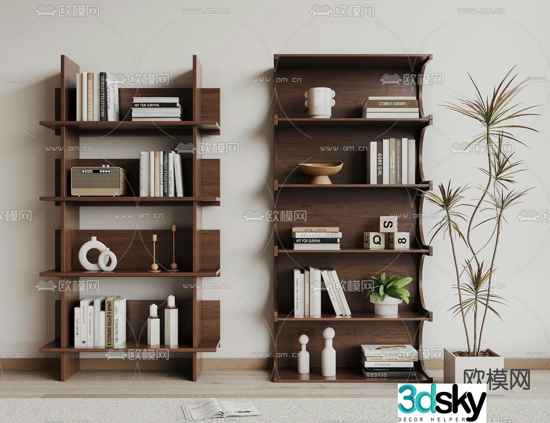 Wabi-sabi bookcase display cabinet shelf 3d model