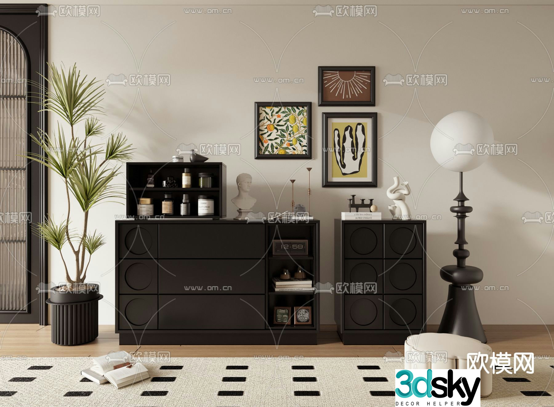 Medieval style chest of drawers side cabinet low cabinet 3D model