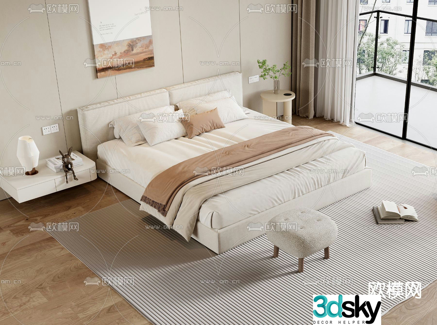 Modern double bed 3d model