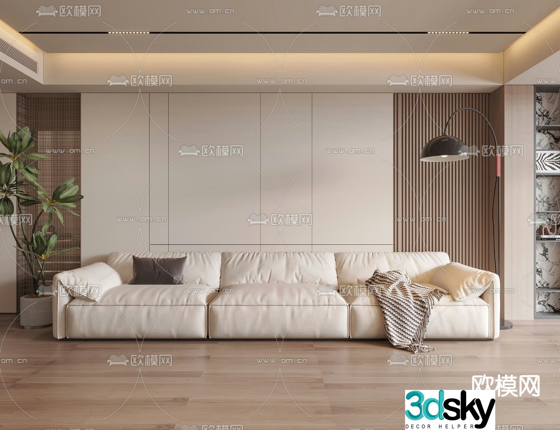 Three-person sofa upholstered sofa multi-person sofa 3D model