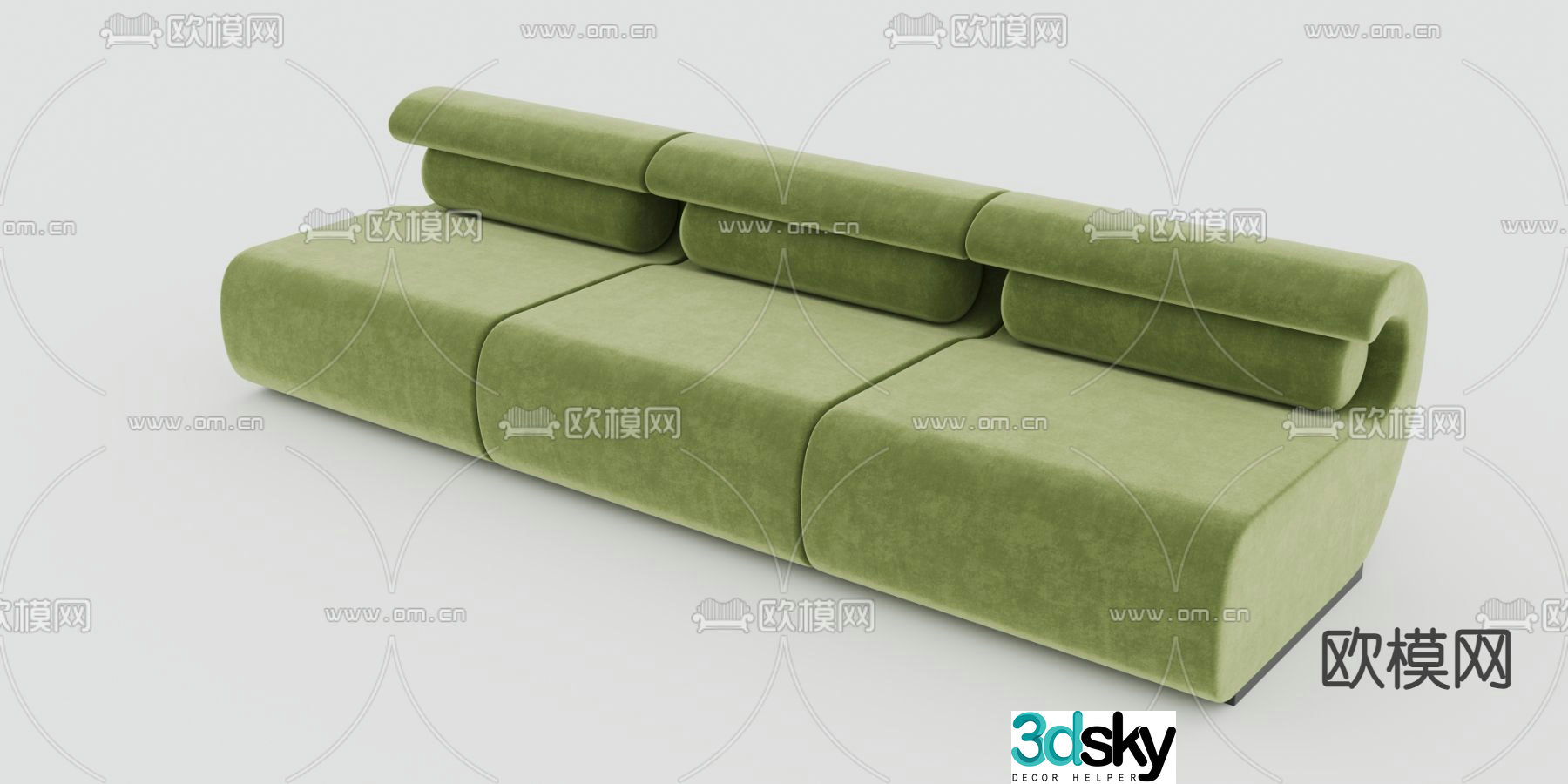 Three-person sofa multi-person sofa upholstered sofa 3D model