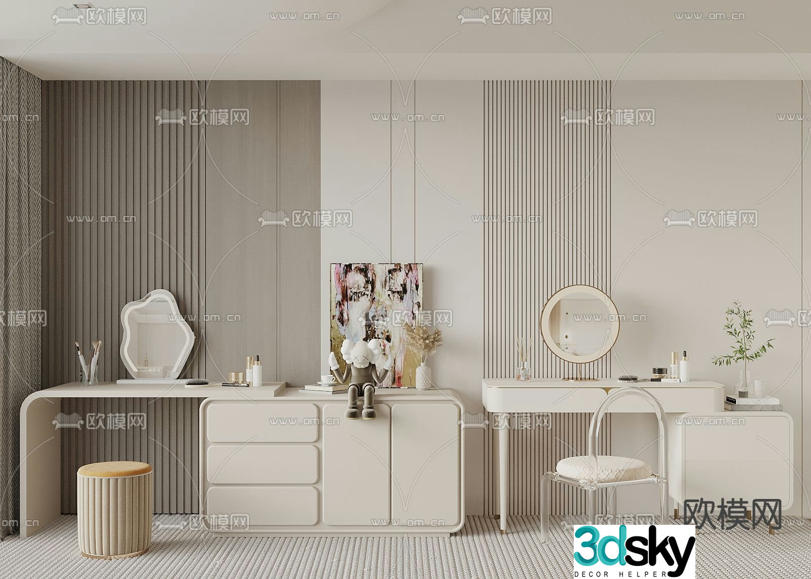 Cream style dressing table dressing table 3d model