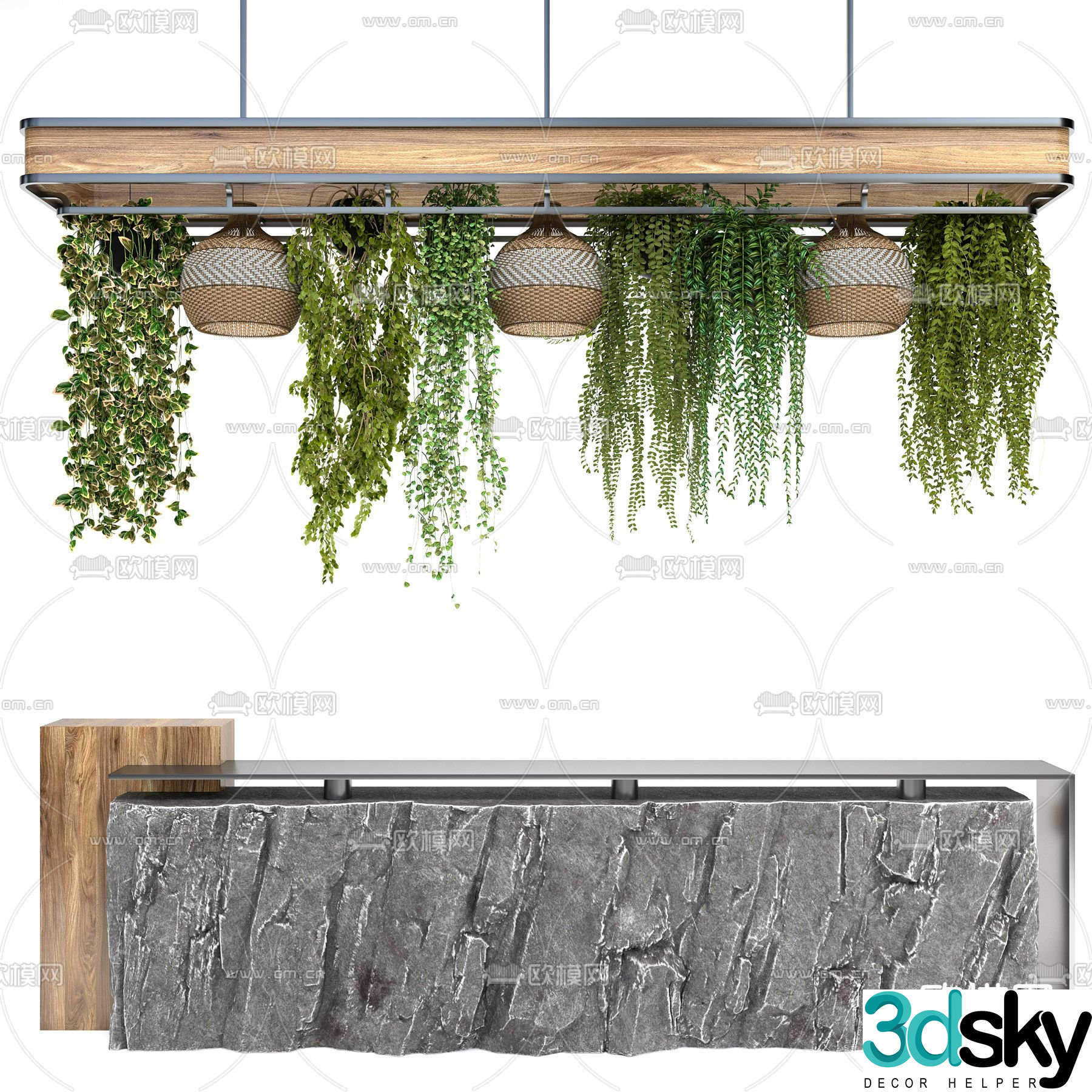 Front desk reception desk service desk green plant decorative lamp 3d model