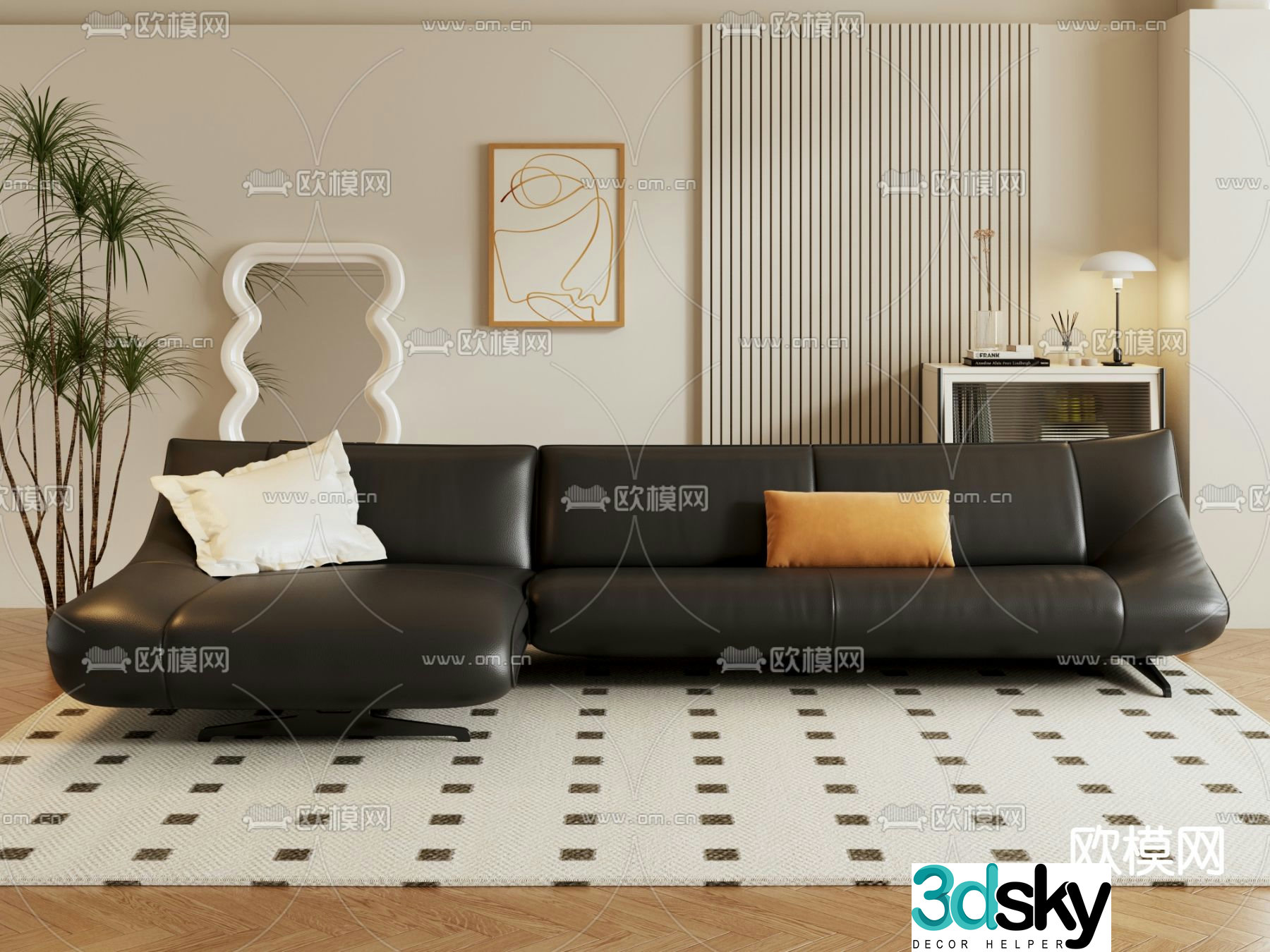 Multi-person sofa leather sofa 3d model