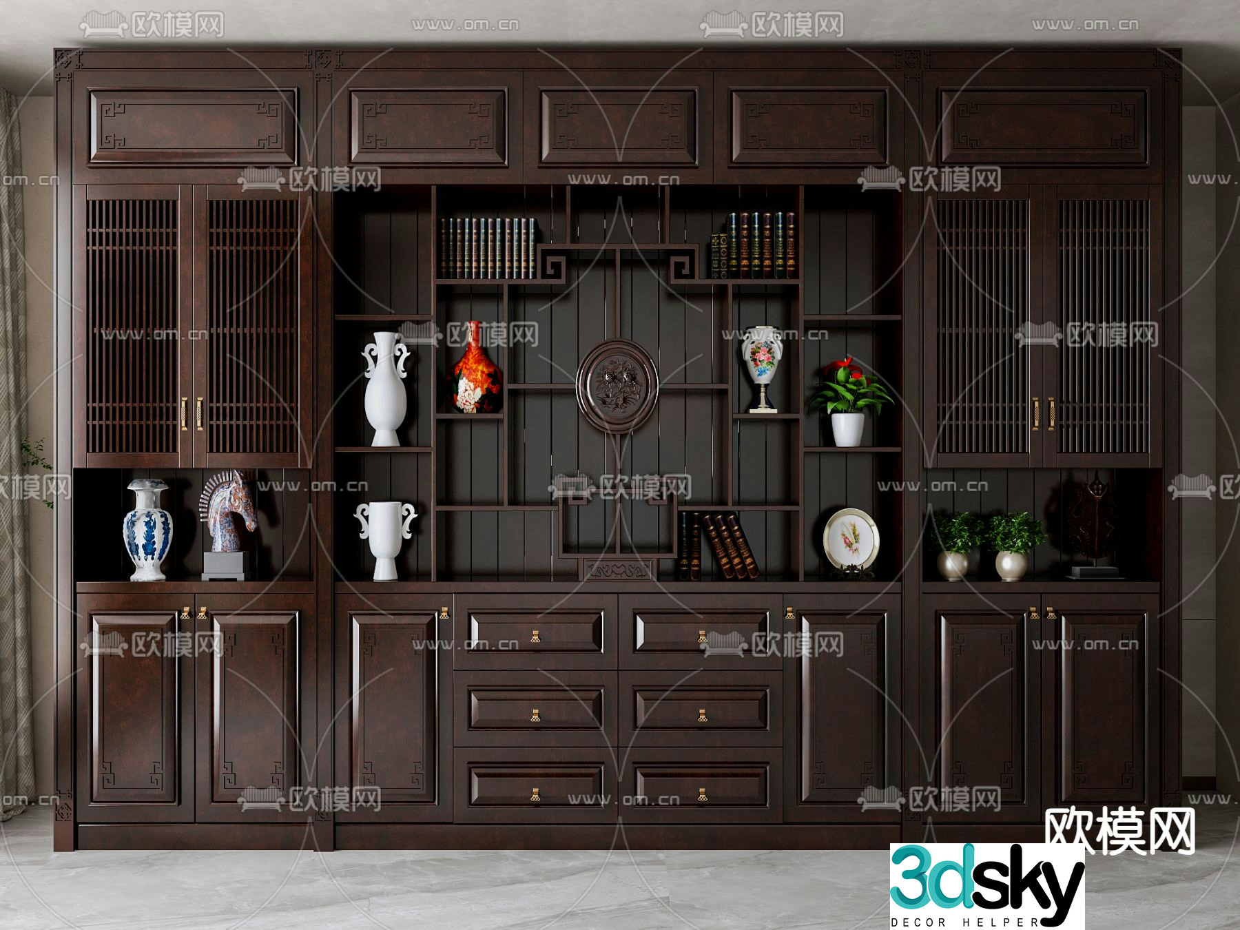 Chinese style decorative cabinet display cabinet display cabinet 3d model