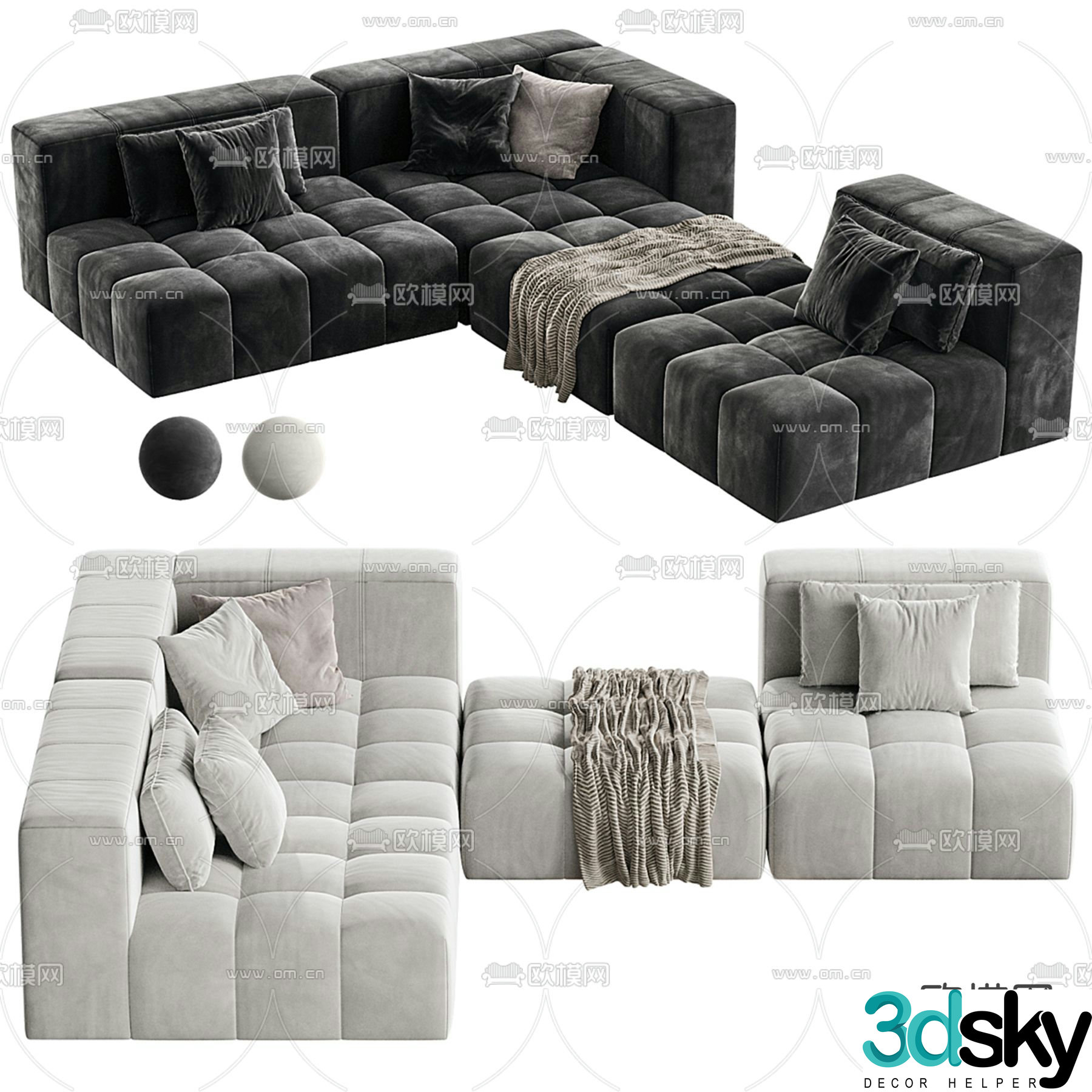 multi-person sofa corner sofa 3d model