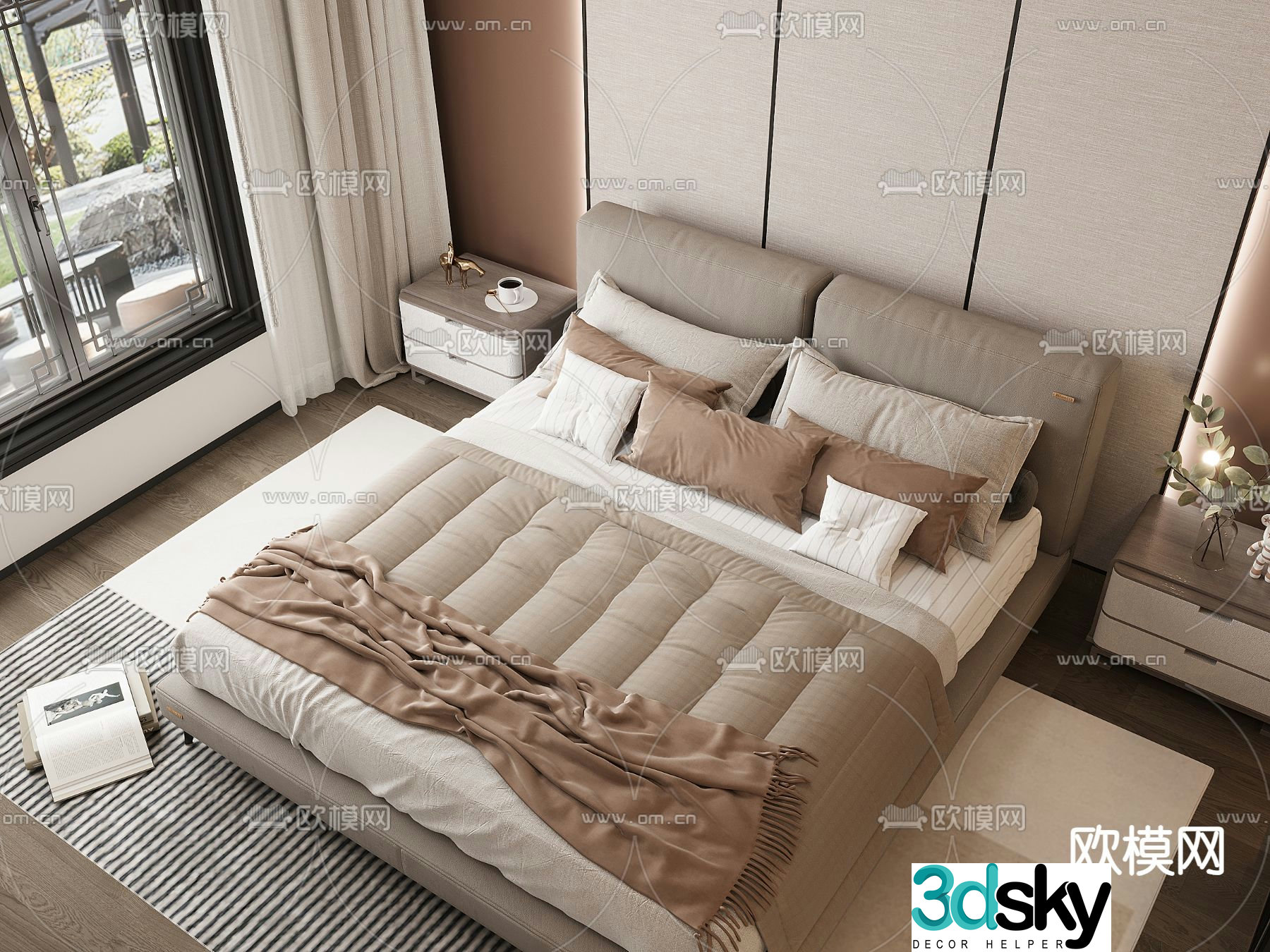 Modern double bed 3d model