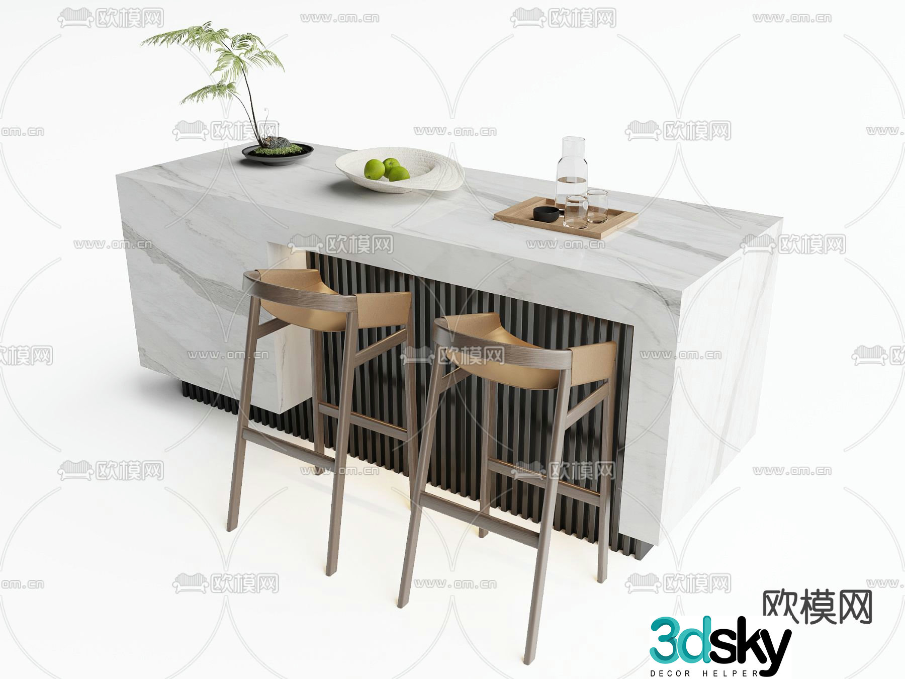 Marble water bar bar chair 3d model
