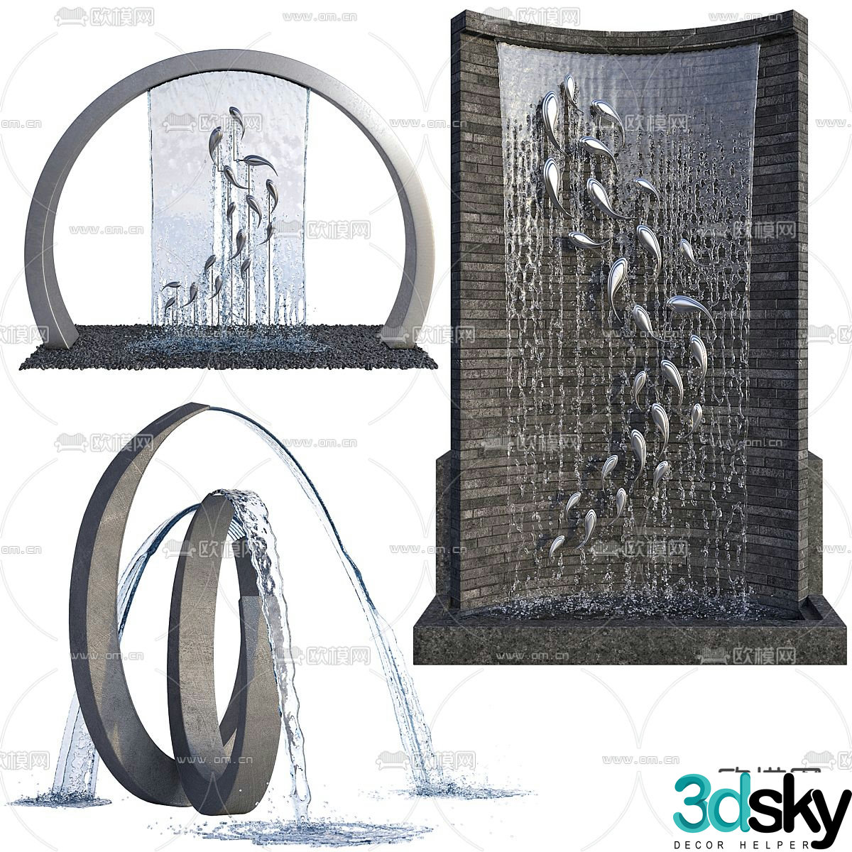 Fountain waterfall water curtain wall falling water landscape 3d model