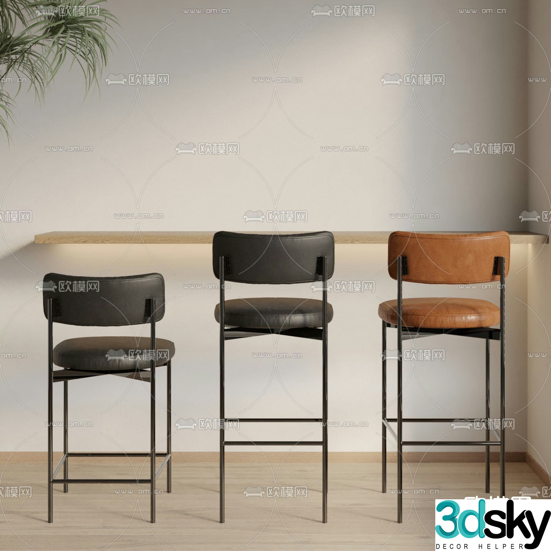 Leather bar stool bar stool high stool 3d model