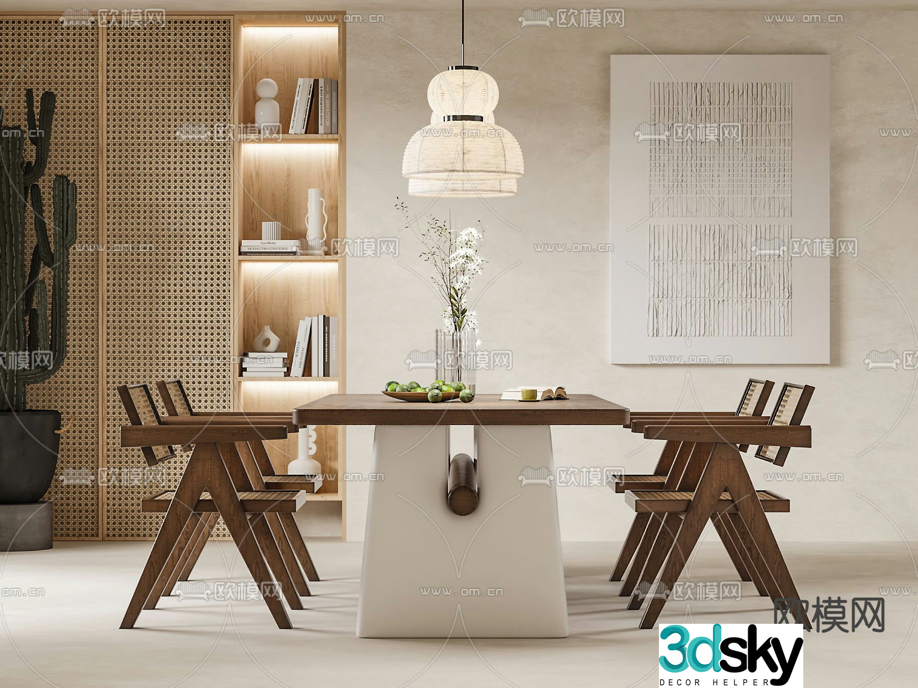 Wabi-sabi dining table and chairs log dining table 3d model