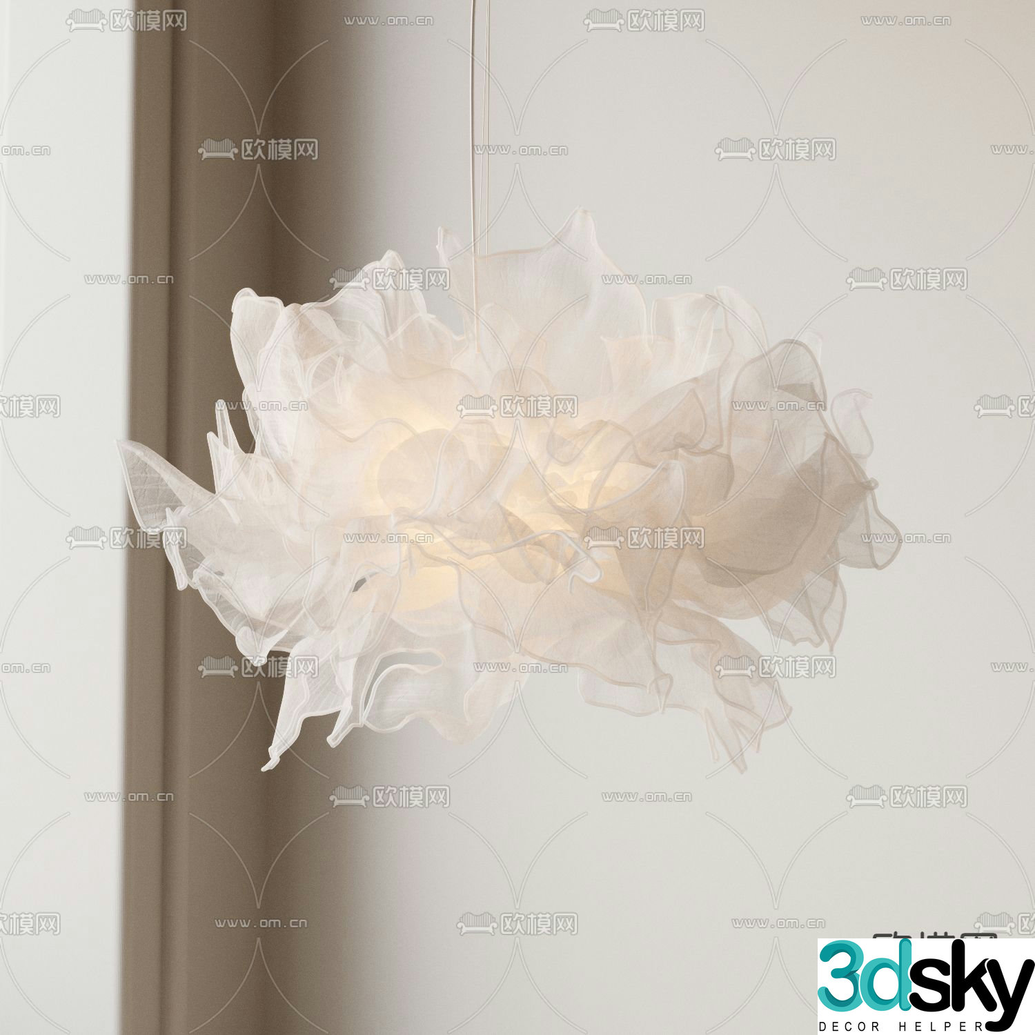 Cream style chandelier gauze chandelier 3d model