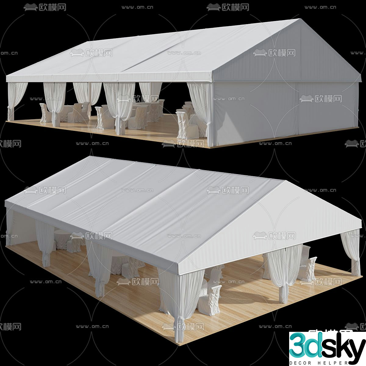 Restaurant dining table and chair Banquet table pergola 3d model