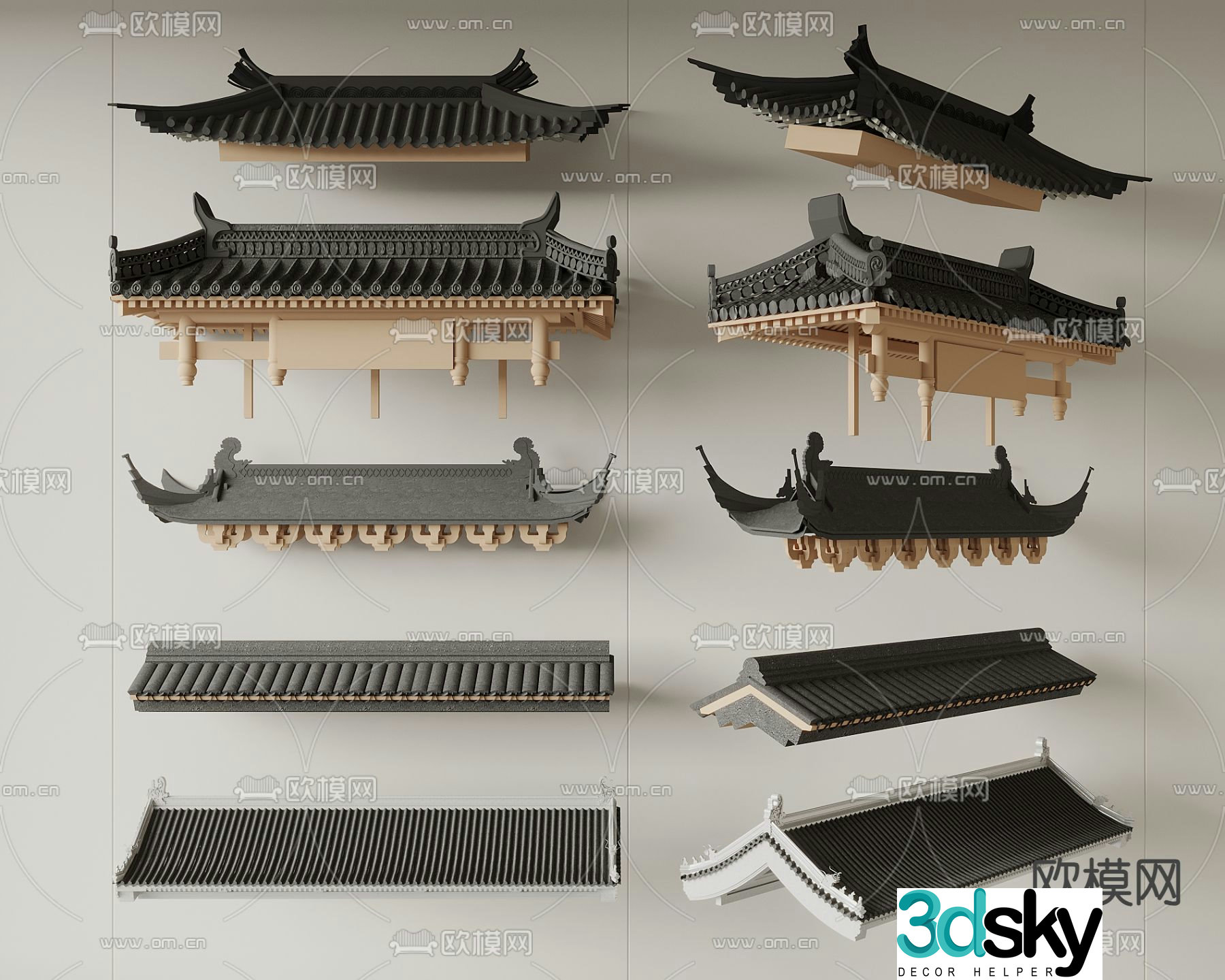 Chinese eaves roof eaves line ridge tile 3d model