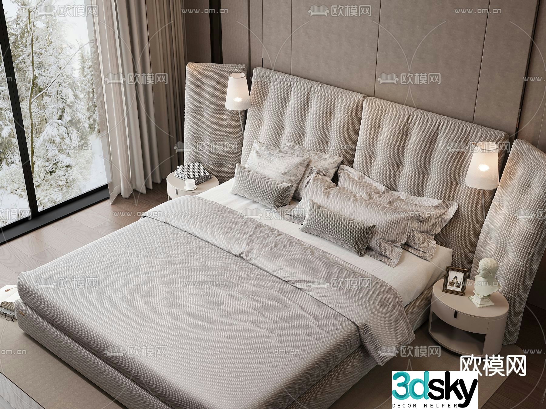 Modern double bed 3d model
