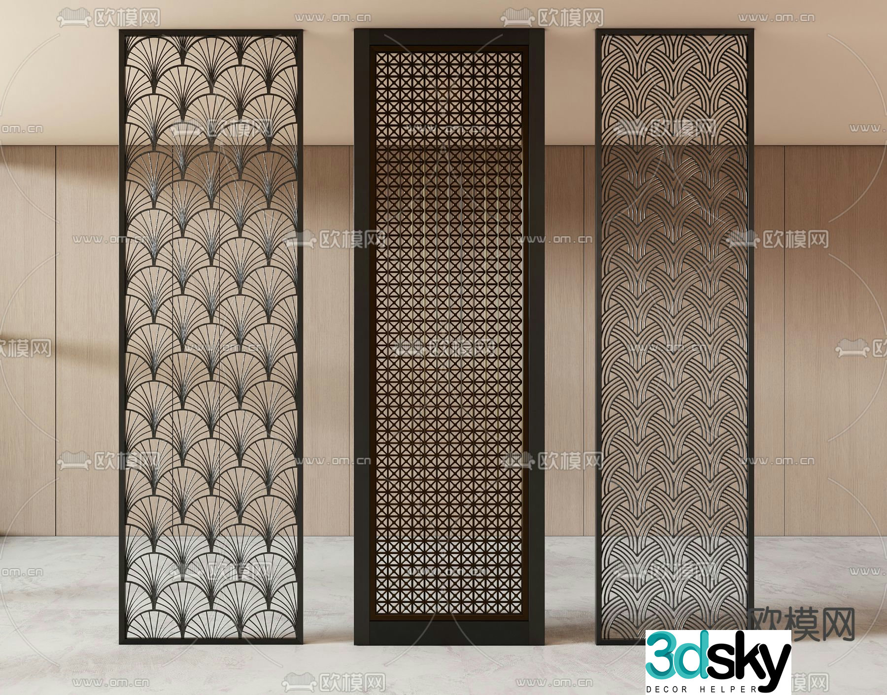 New Chinese style screen Grid partition 3D model