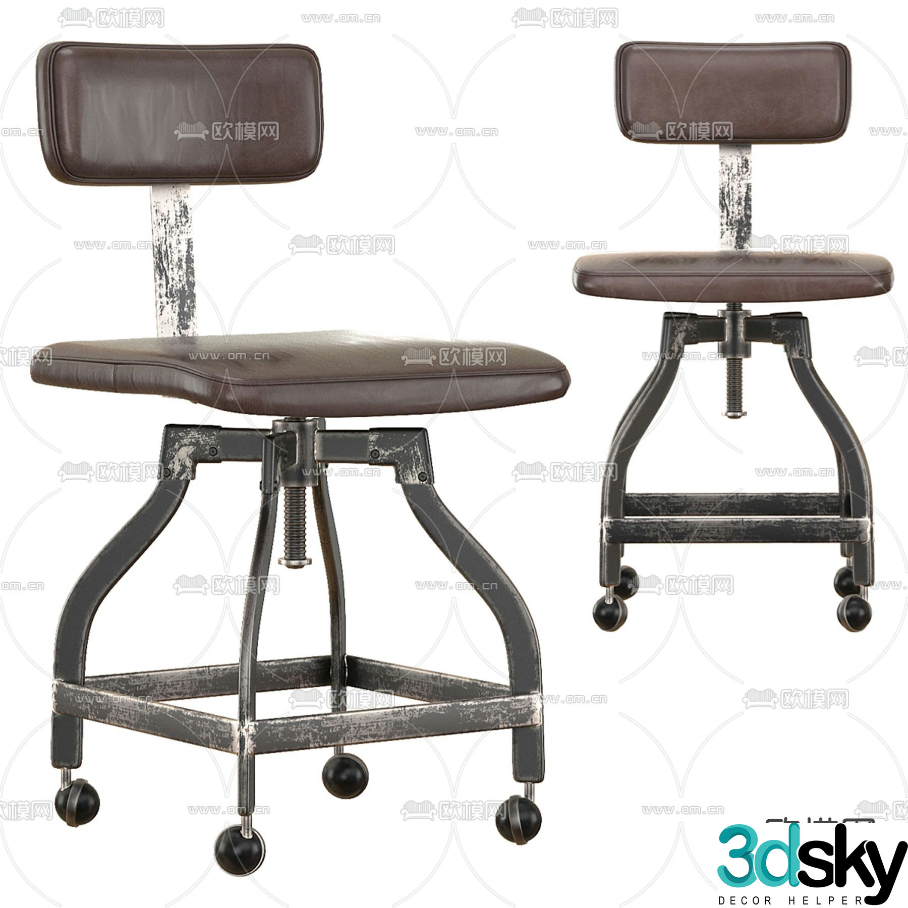 Industrial style office chair staff chair drawing chair 3d model