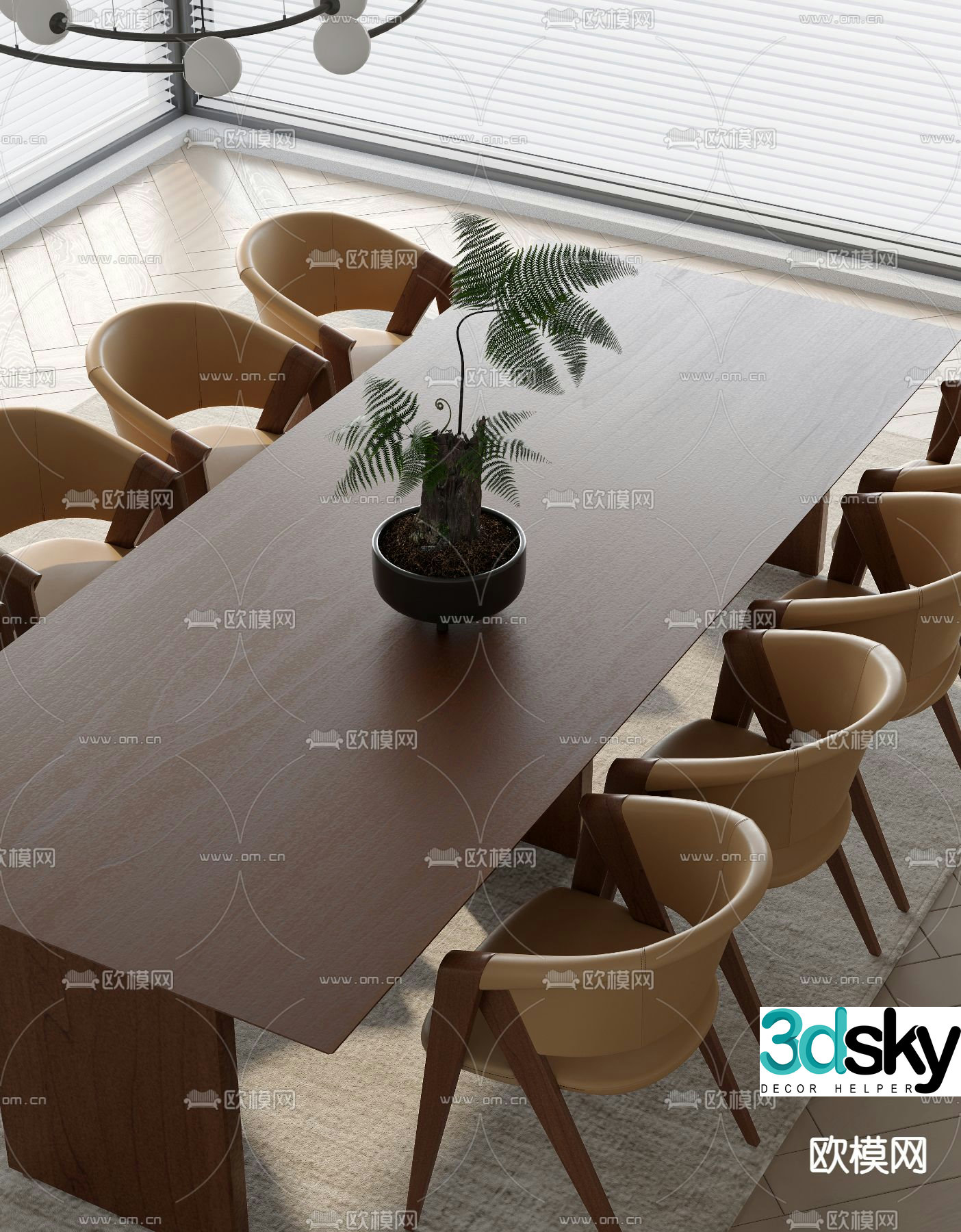 Medieval style dining table and chairs log dining table 3d model