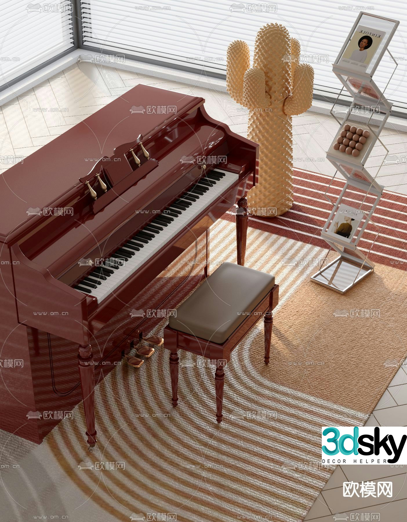 Red piano 3d model