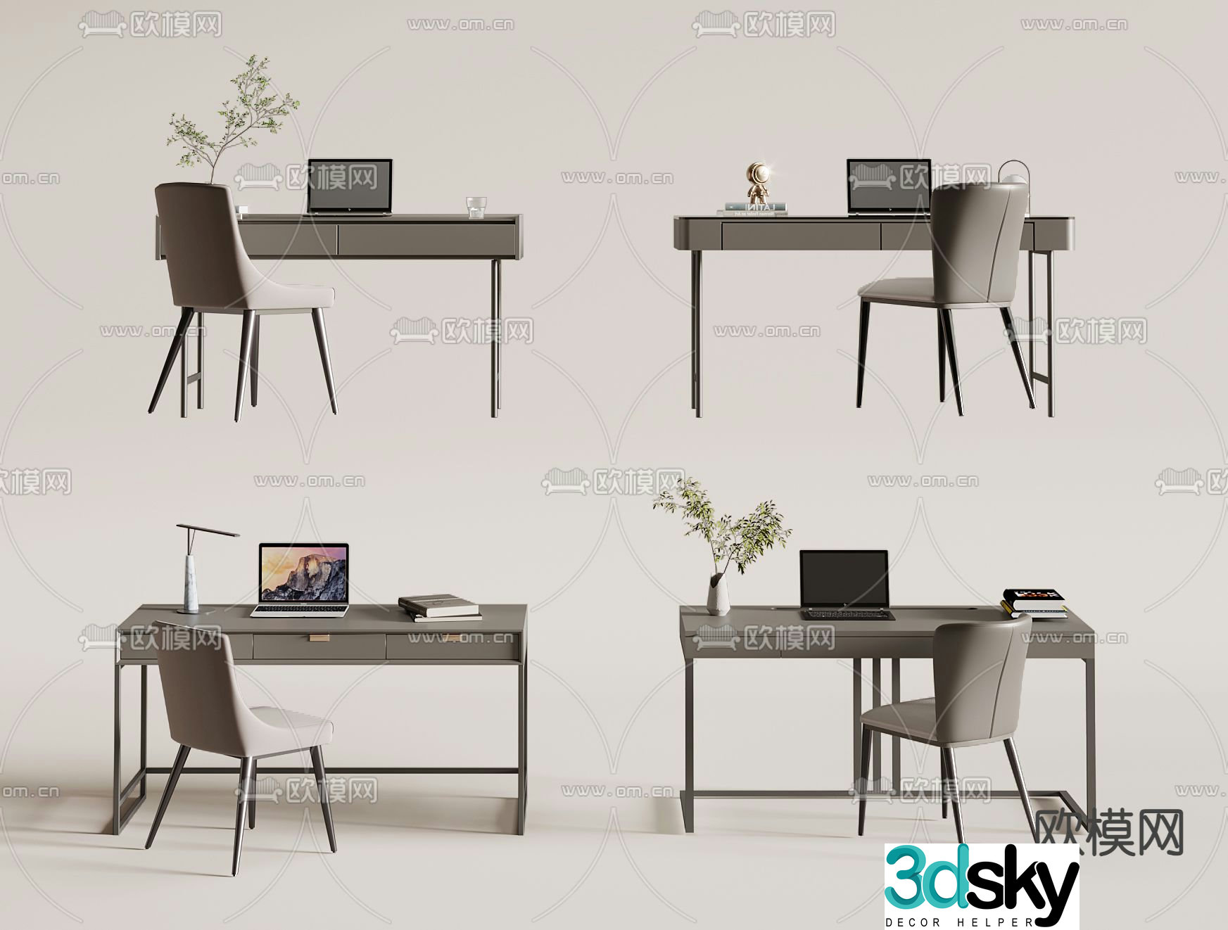 Advanced gray desk writing desk computer desk 3d model