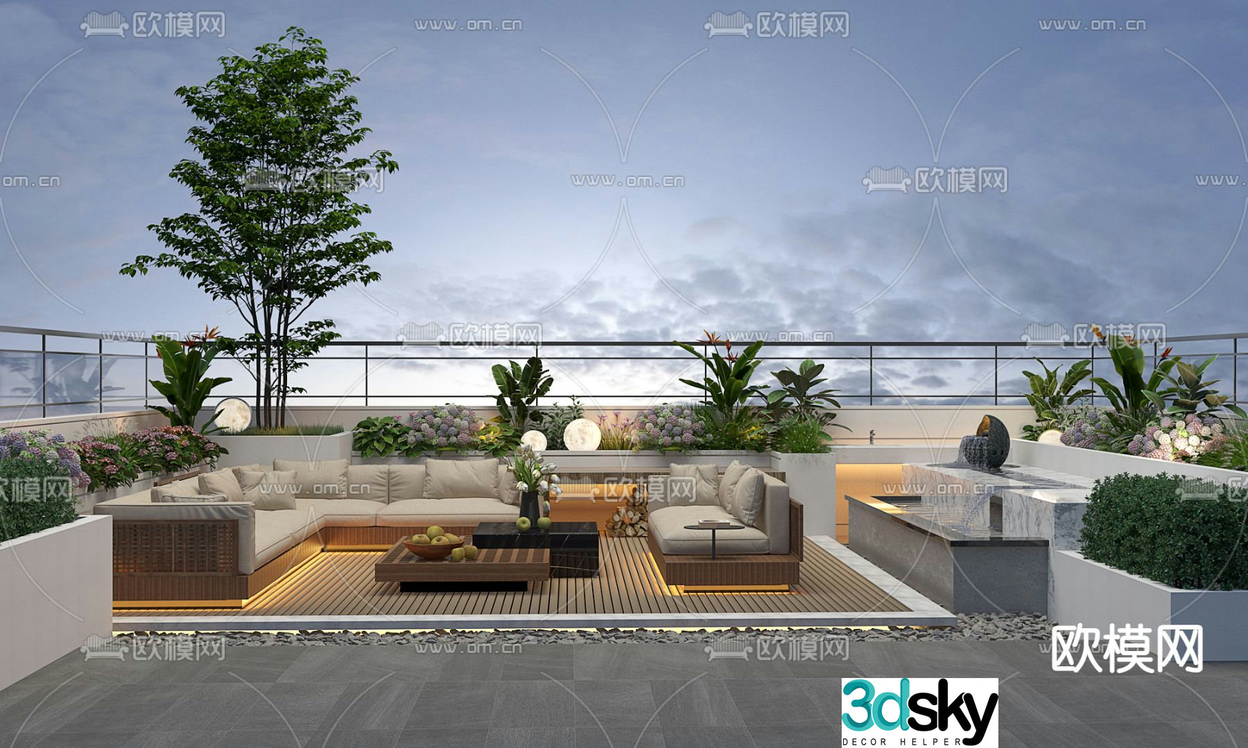 balcony terrace roof garden 3d model