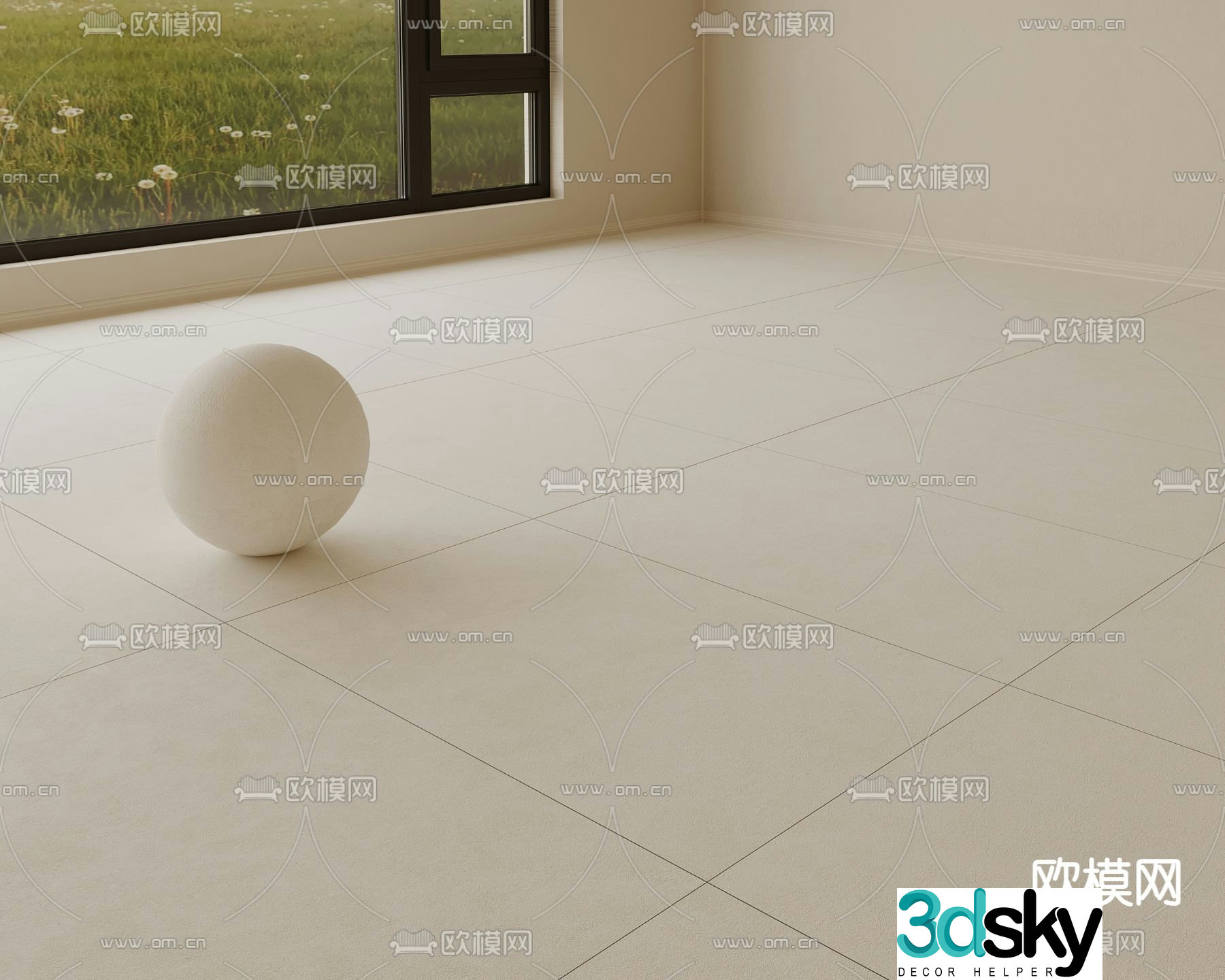 Creamy floor tiles Ceramic tiles Soft light tiles 3d model