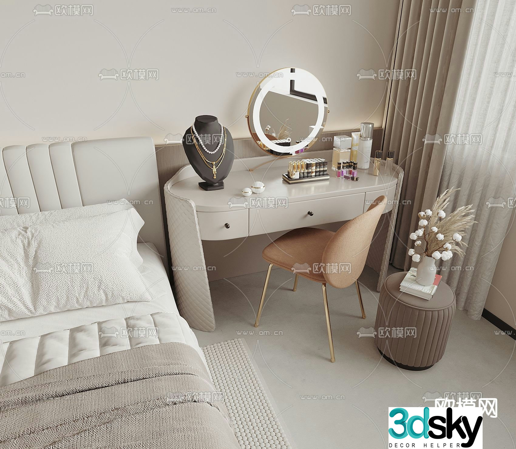 Light luxury dressing table makeup table 3d model
