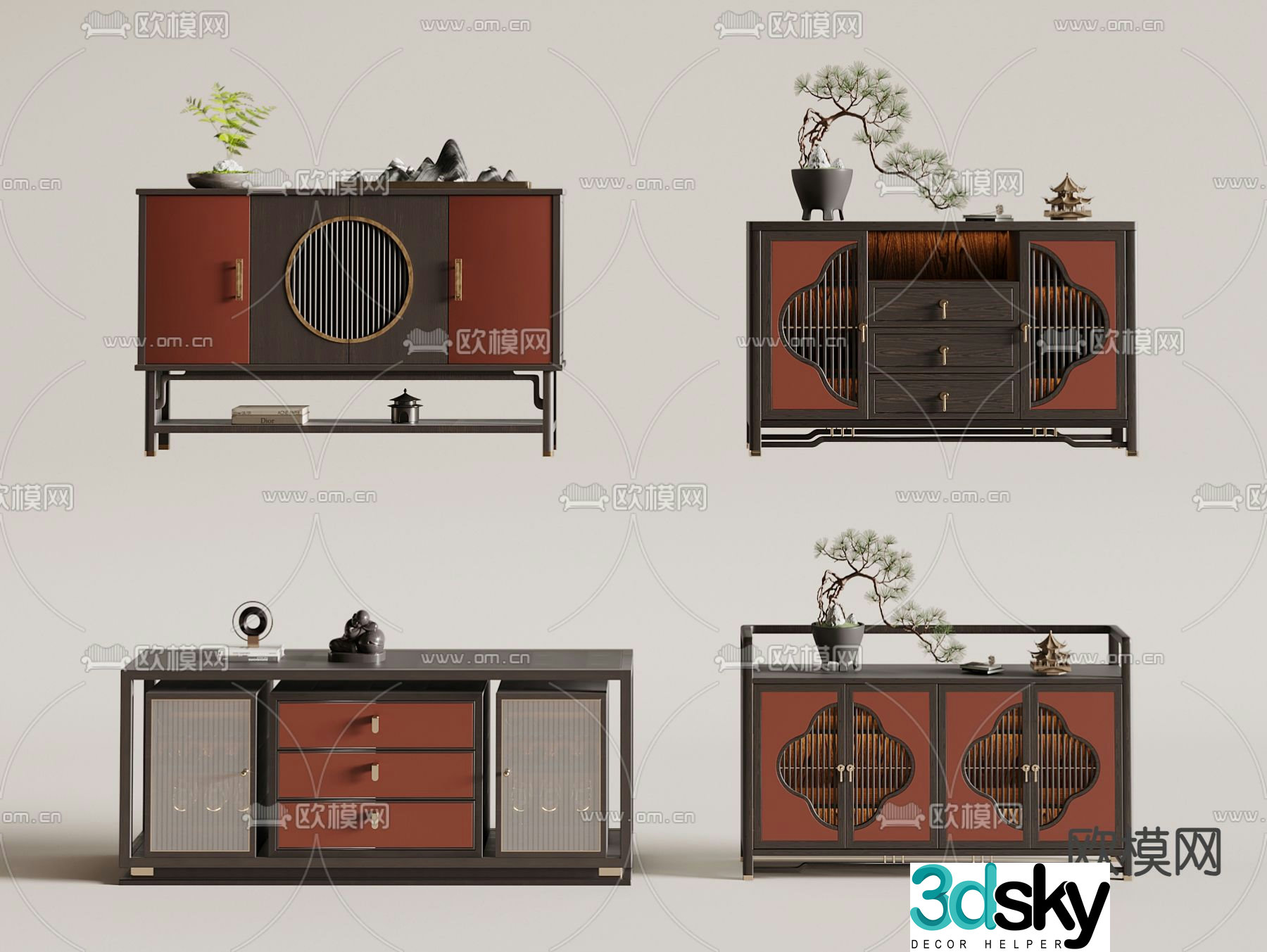 New Chinese style end view cabinet entrance cabinet side cabinet 3D model