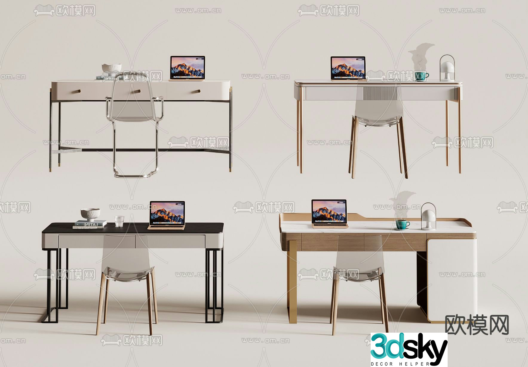 Light luxury desk writing desk computer desk 3D model
