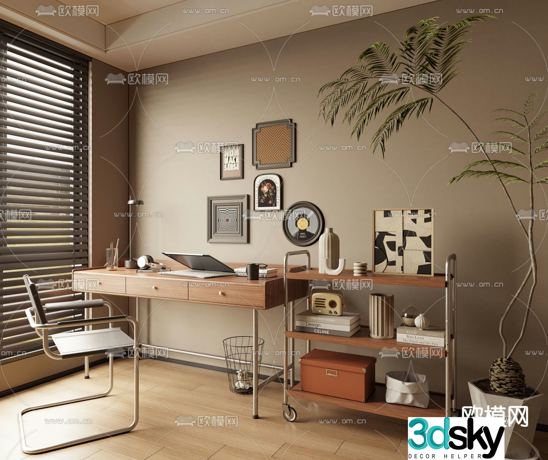 Medieval style desk writing desk computer desk side table 3D model