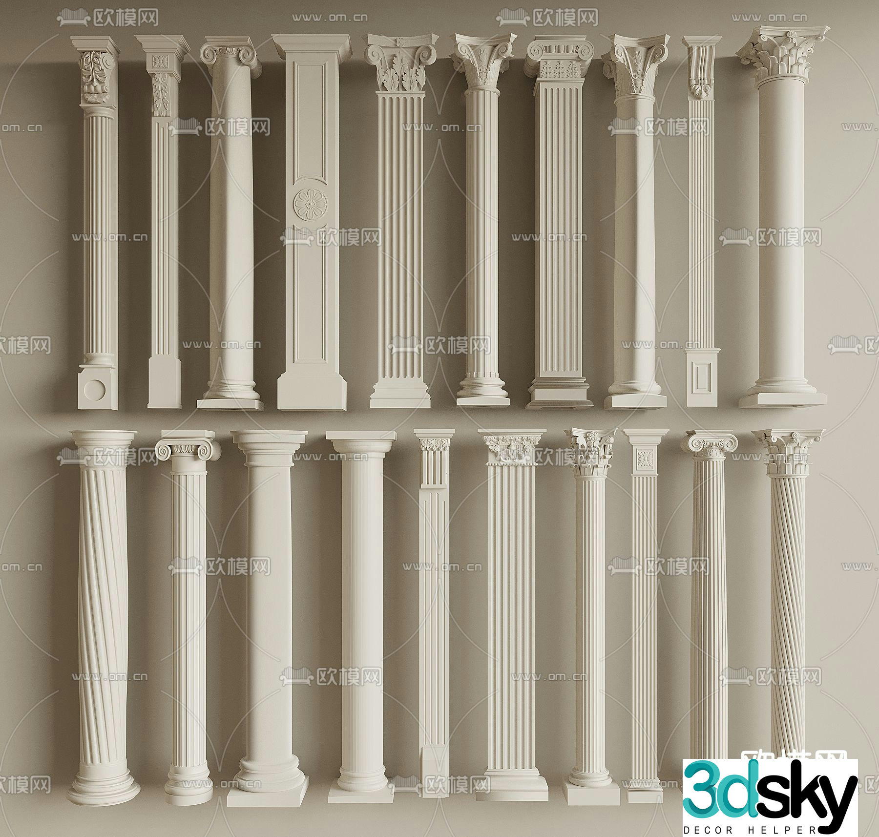 European columns gypsum columns door columns Roman columns 3D model