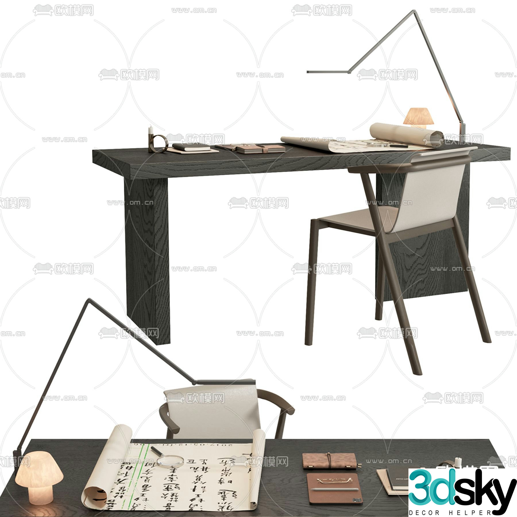 Poliform new Chinese style desk writing desk desk 3d model