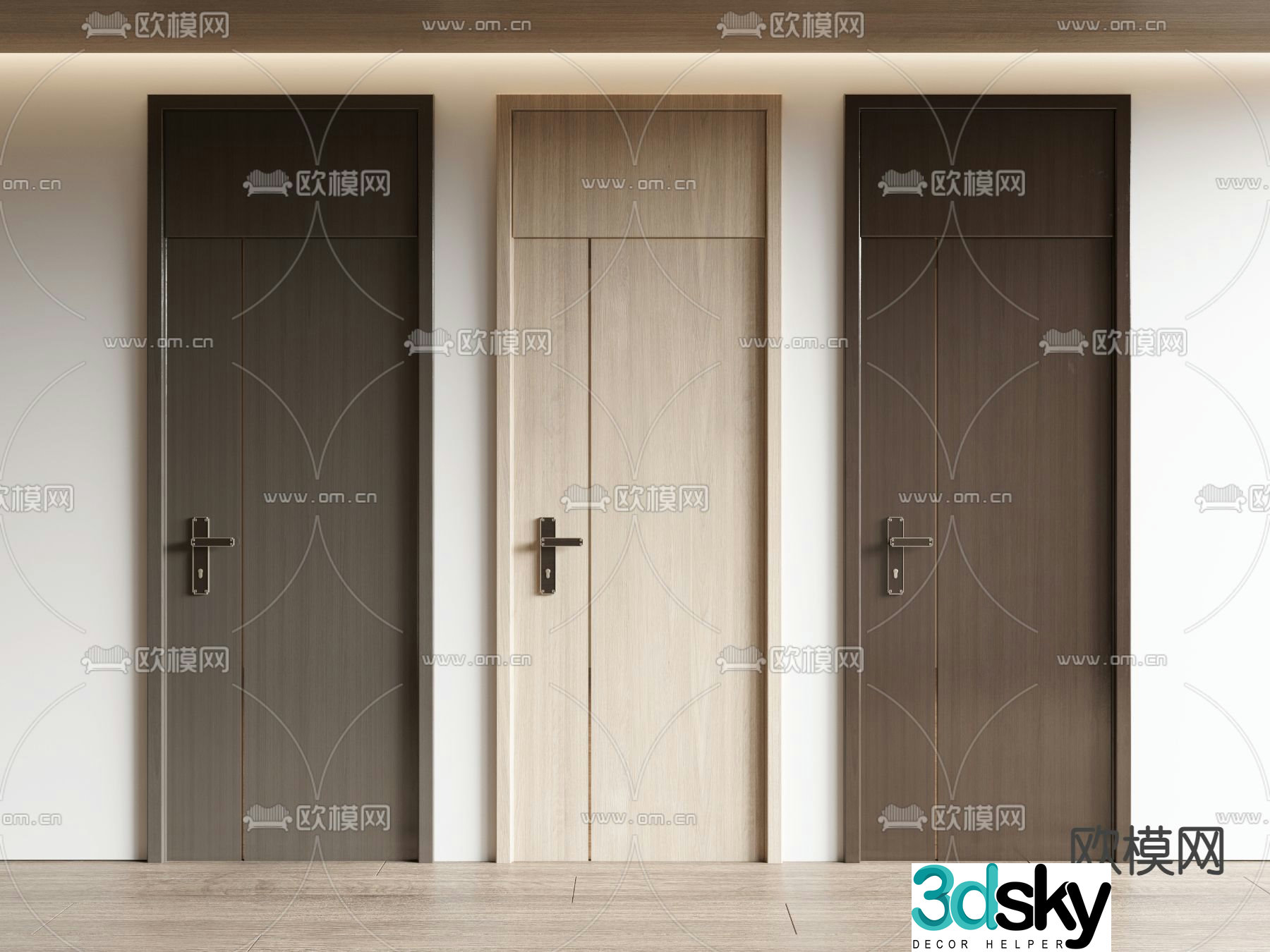 New Chinese style open-top door mother and child door bedroom door 3D model