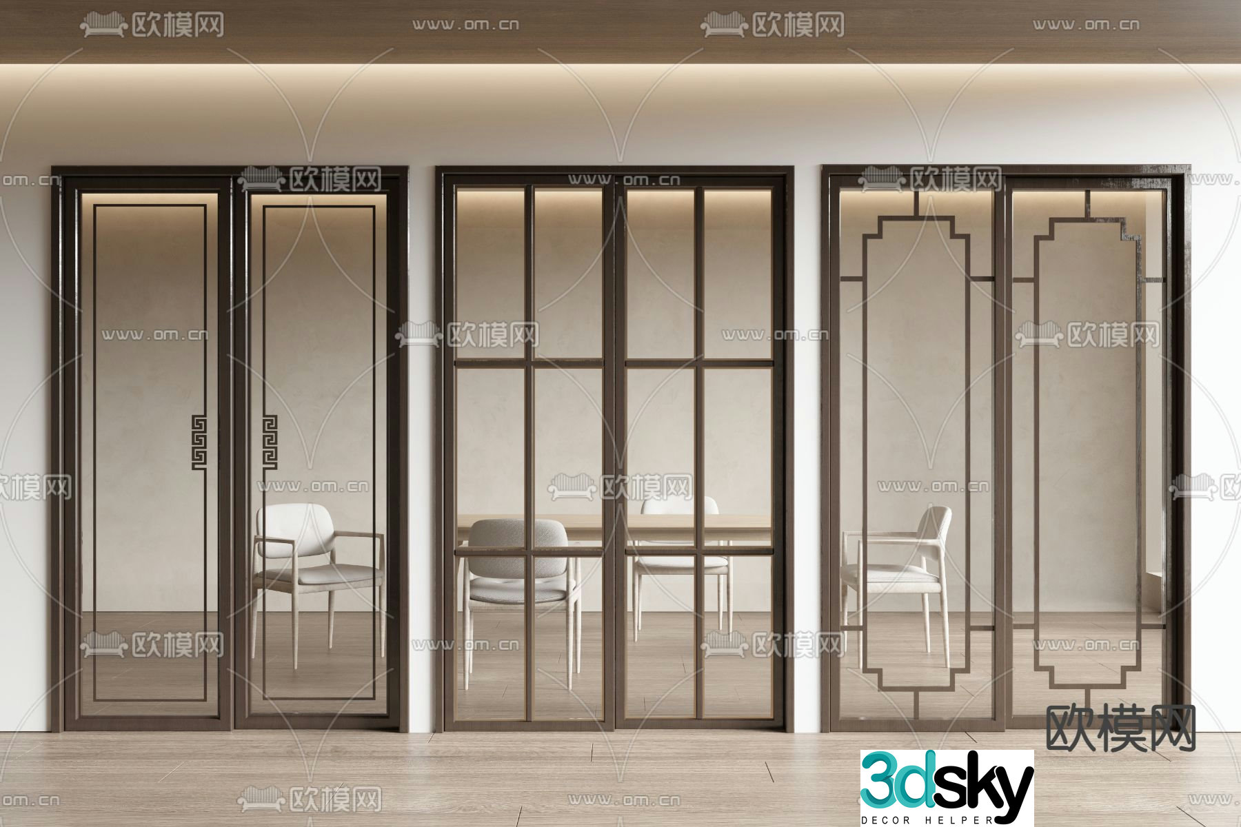 New Chinese sliding door Changhong glass door Kitchen door 3D model