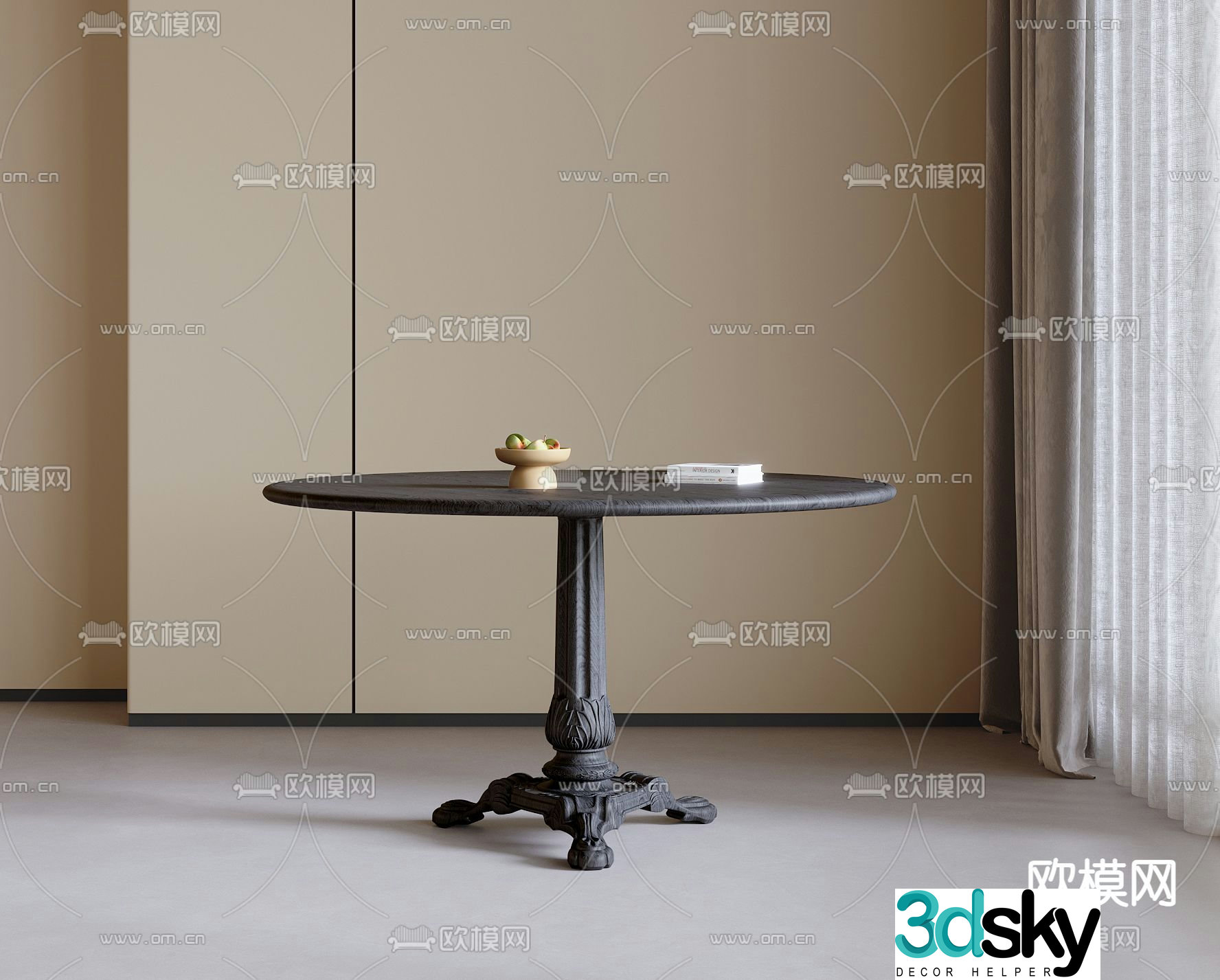 Medieval style round dining table 3D model