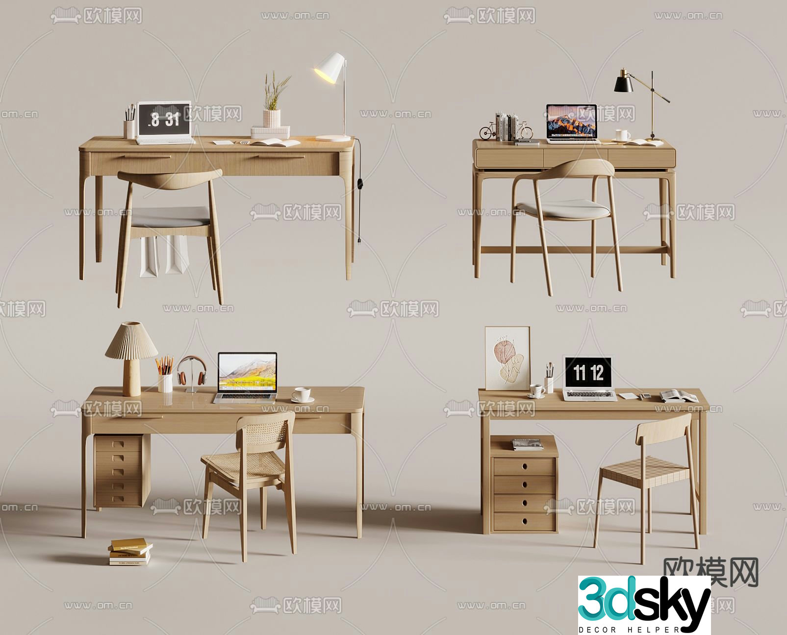 Nordic desk writing desk computer desk 3d model
