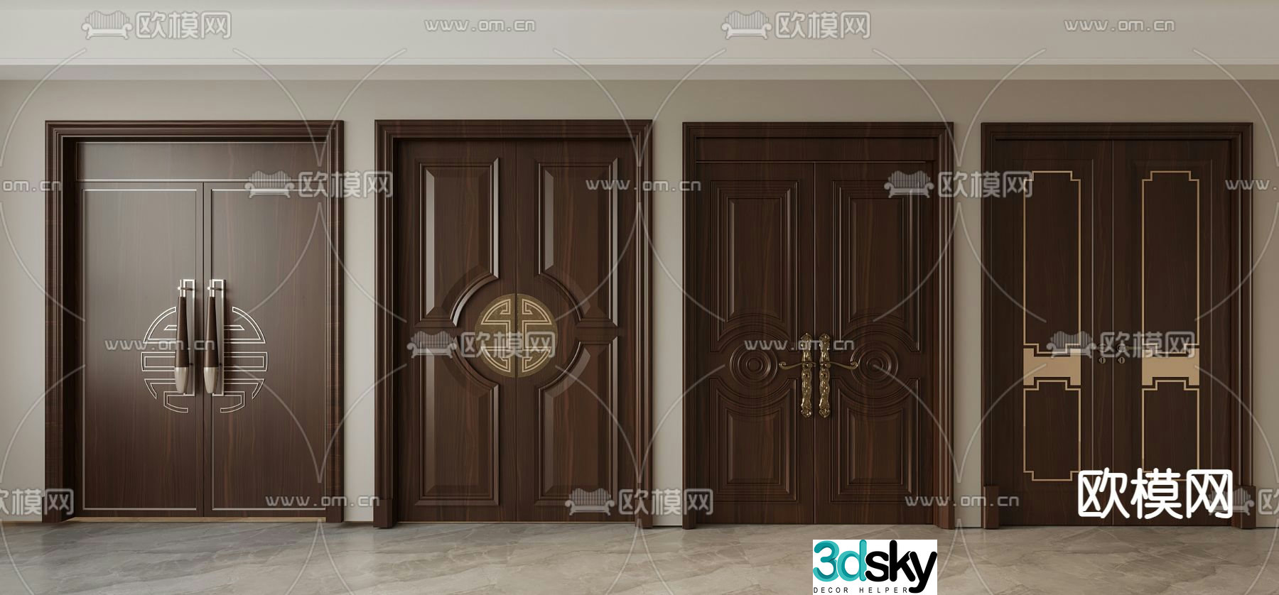 New Chinese style entrance door double door 3d model