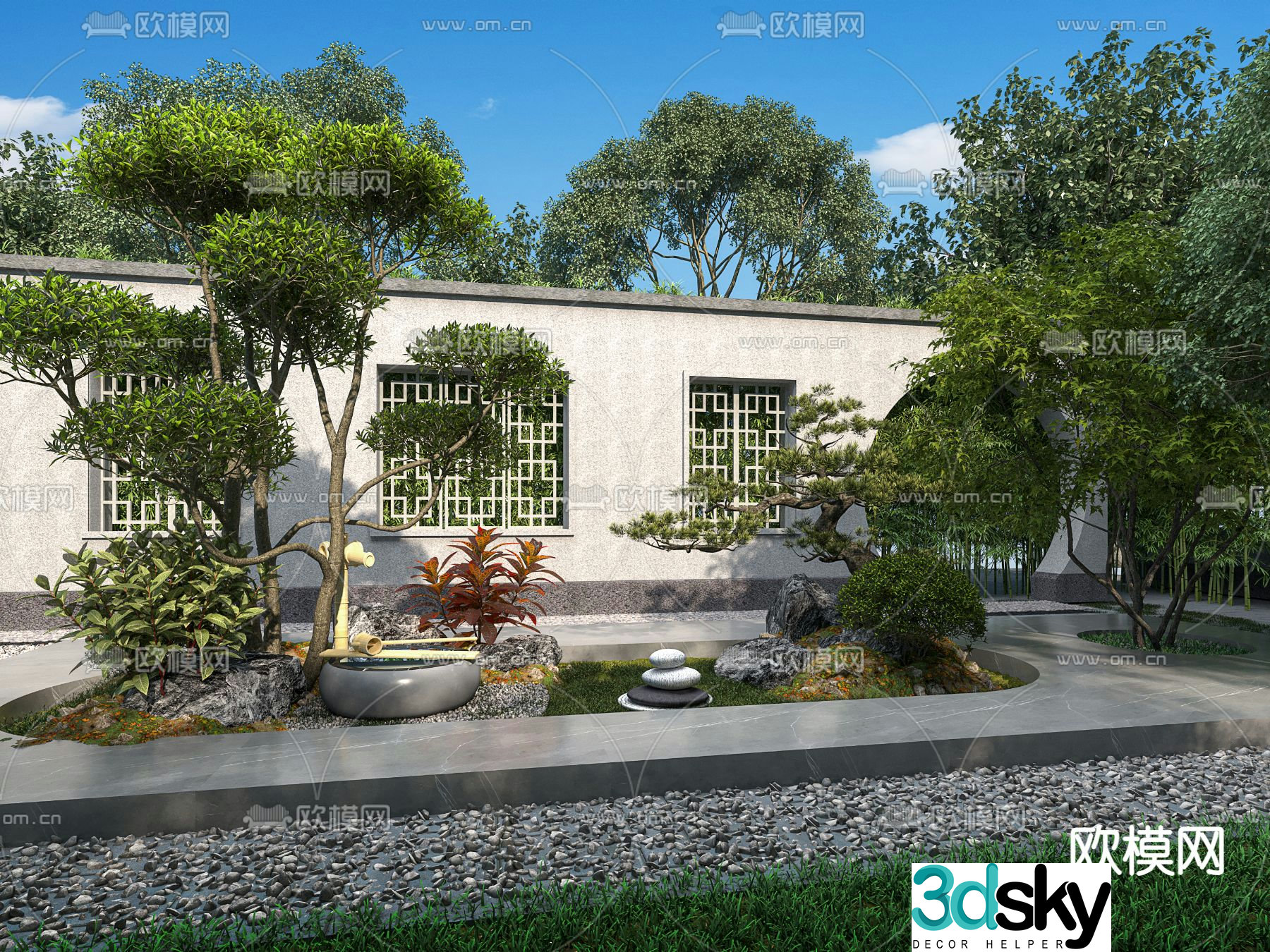 Courtyard landscape landscape sketch garden 3d model