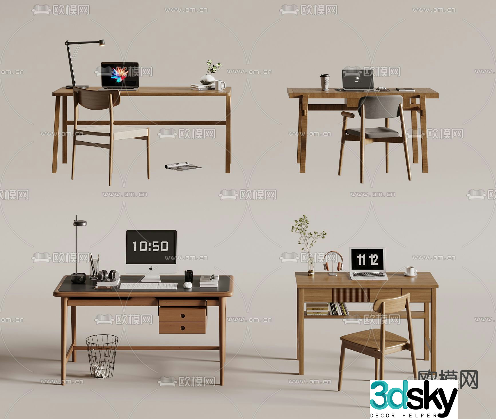 Nordic desk writing desk computer desk 3d model