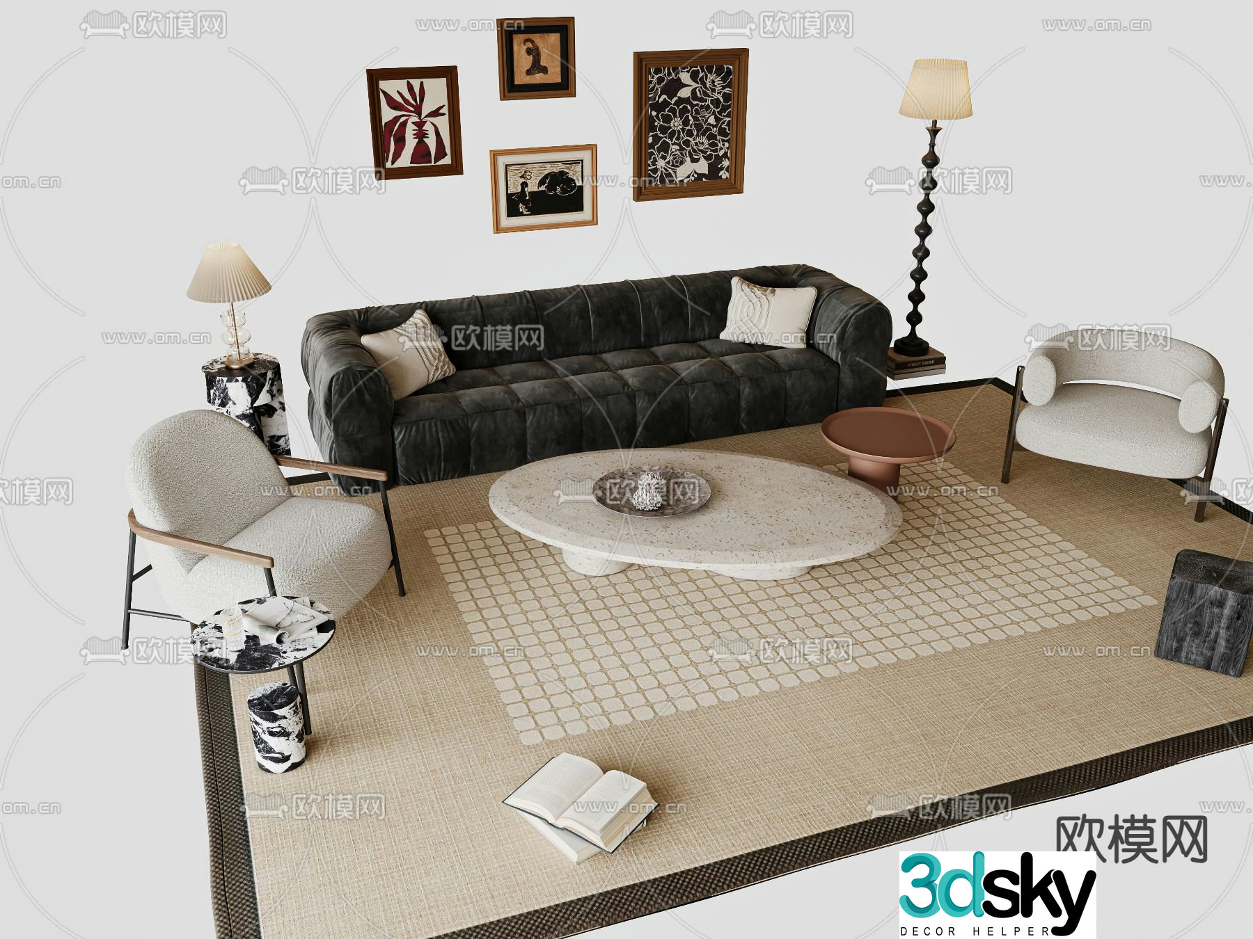 Medieval style modular sofa 3D model