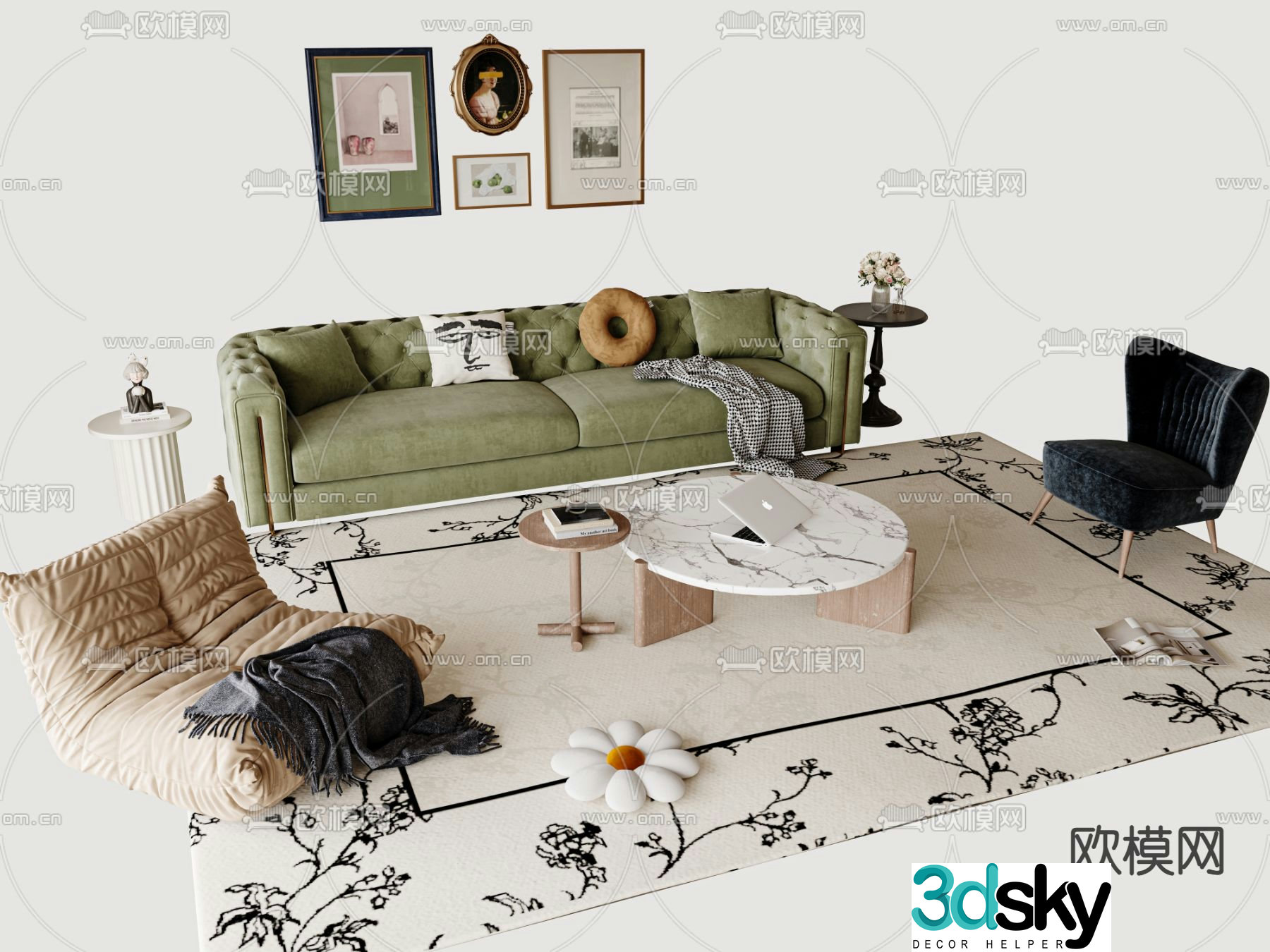French sectional sofa 3d model