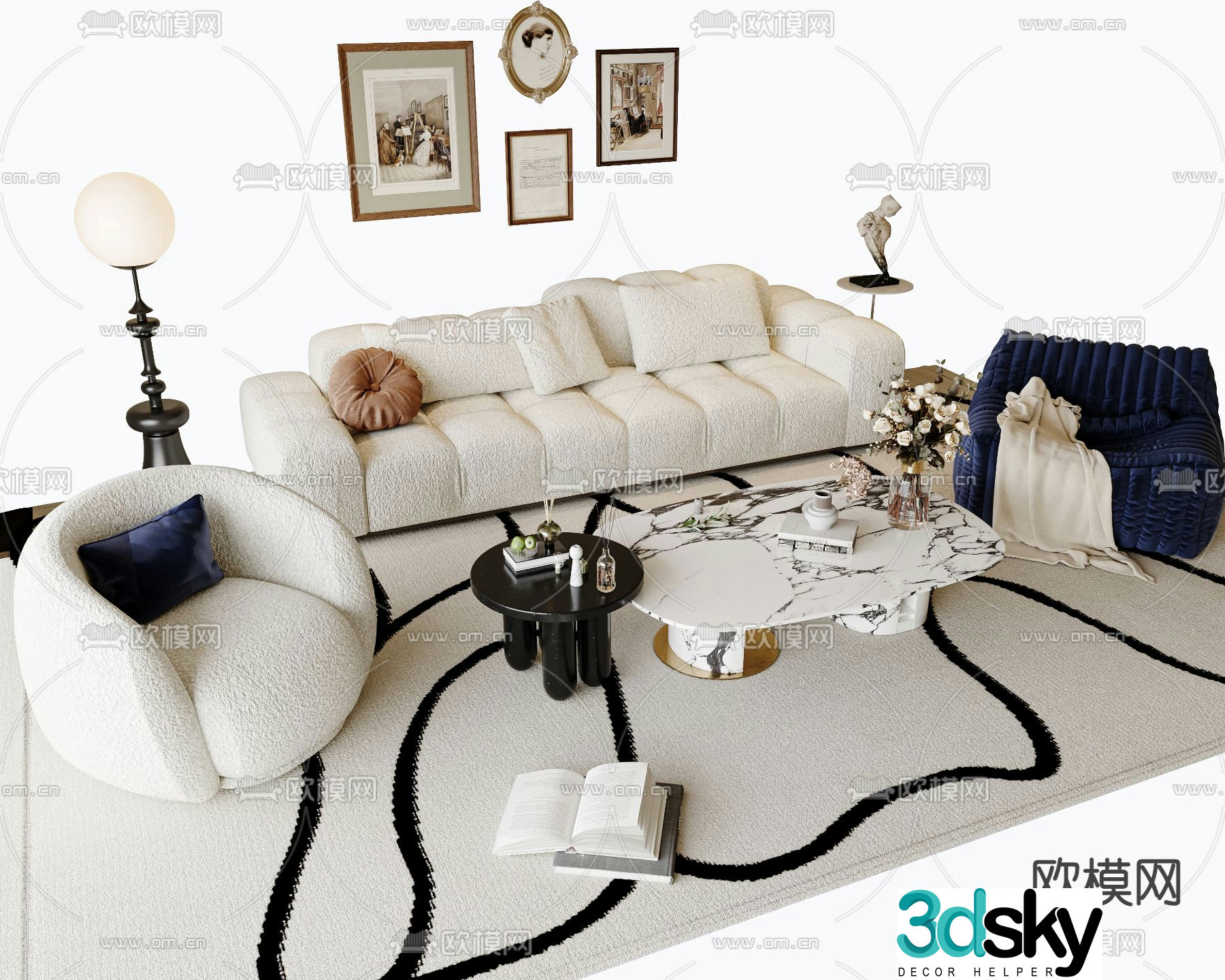 French sectional sofa 3d model