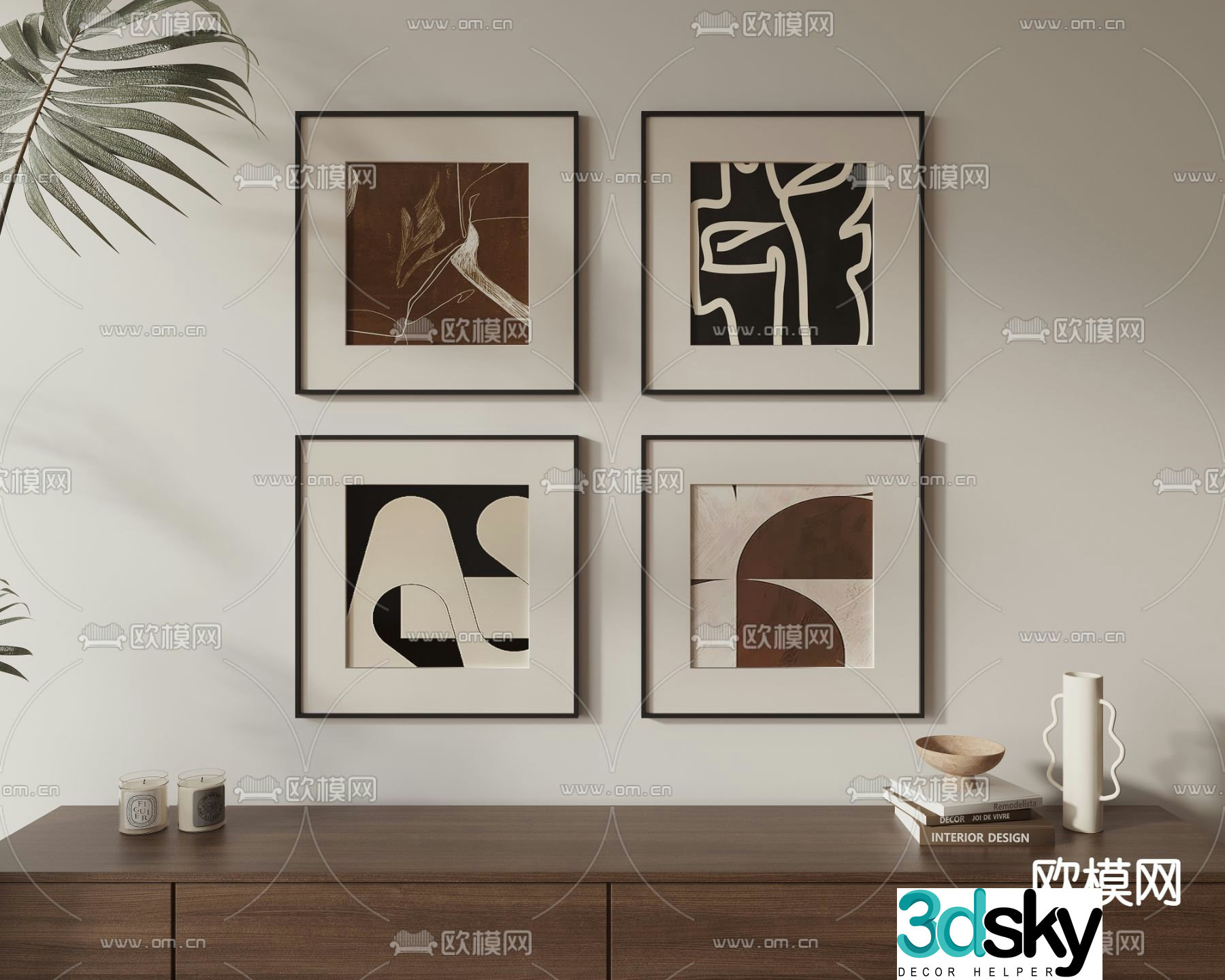 Decorative painting Abstract painting Black and white painting Combination painting 3d model