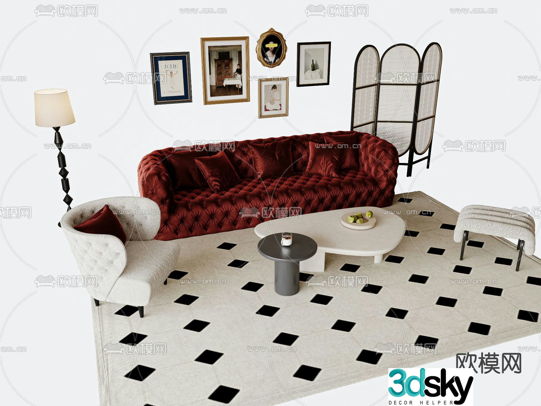French sectional sofa 3d model